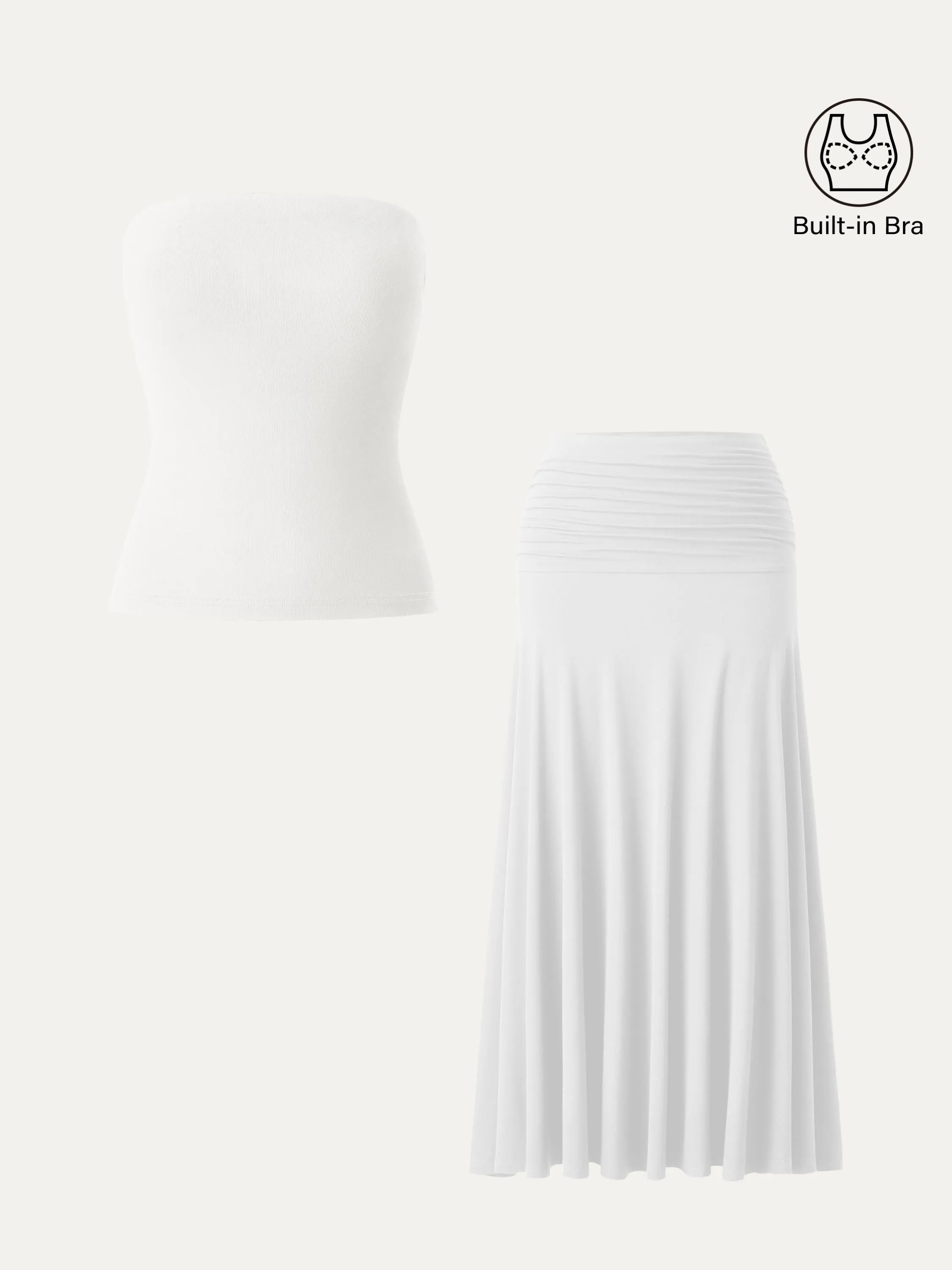 2Pcs Set Non-slip Essential Tube Brami Top & Ultrasoft Mid Rise A-line Ruched Maxi Skirt sold by ogl move product image thumbnail 2