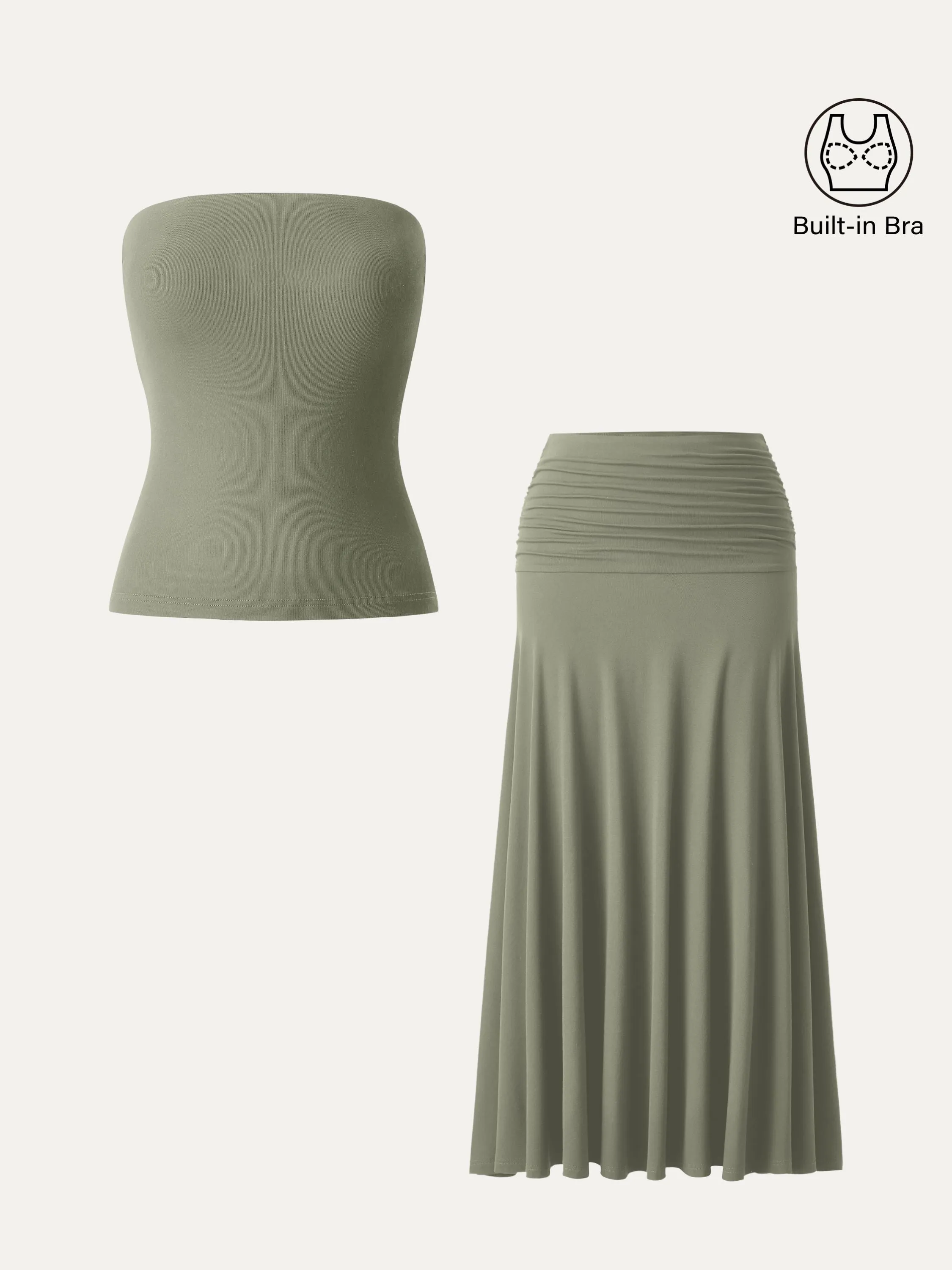 2Pcs Set Non-slip Essential Tube Brami Top & Ultrasoft Mid Rise A-line Ruched Maxi Skirt sold by ogl move product image thumbnail 4