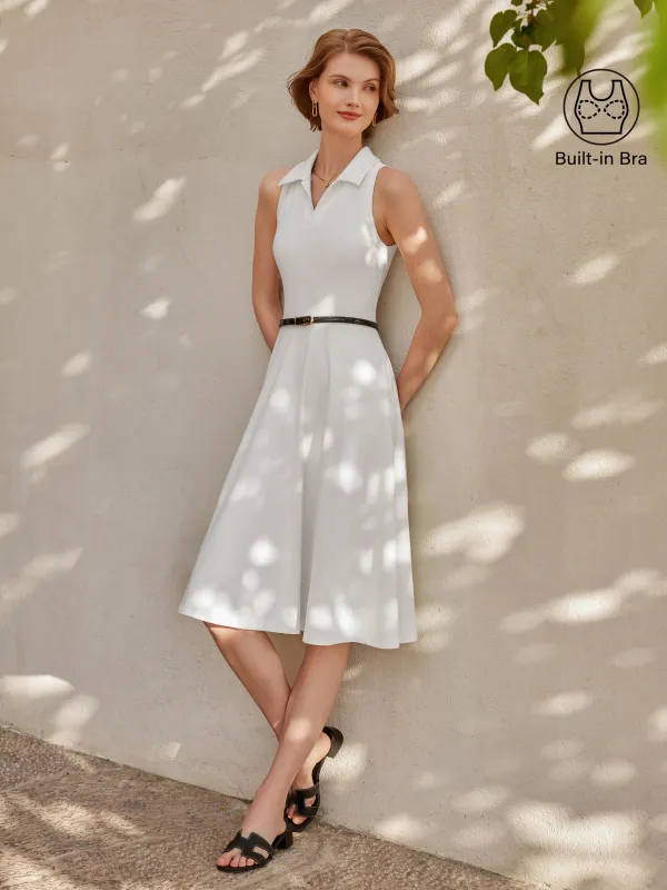Stretch Cotton Polo Neck Fit-and-flare Midi Brami Dress with Pockets sold by ogl move
