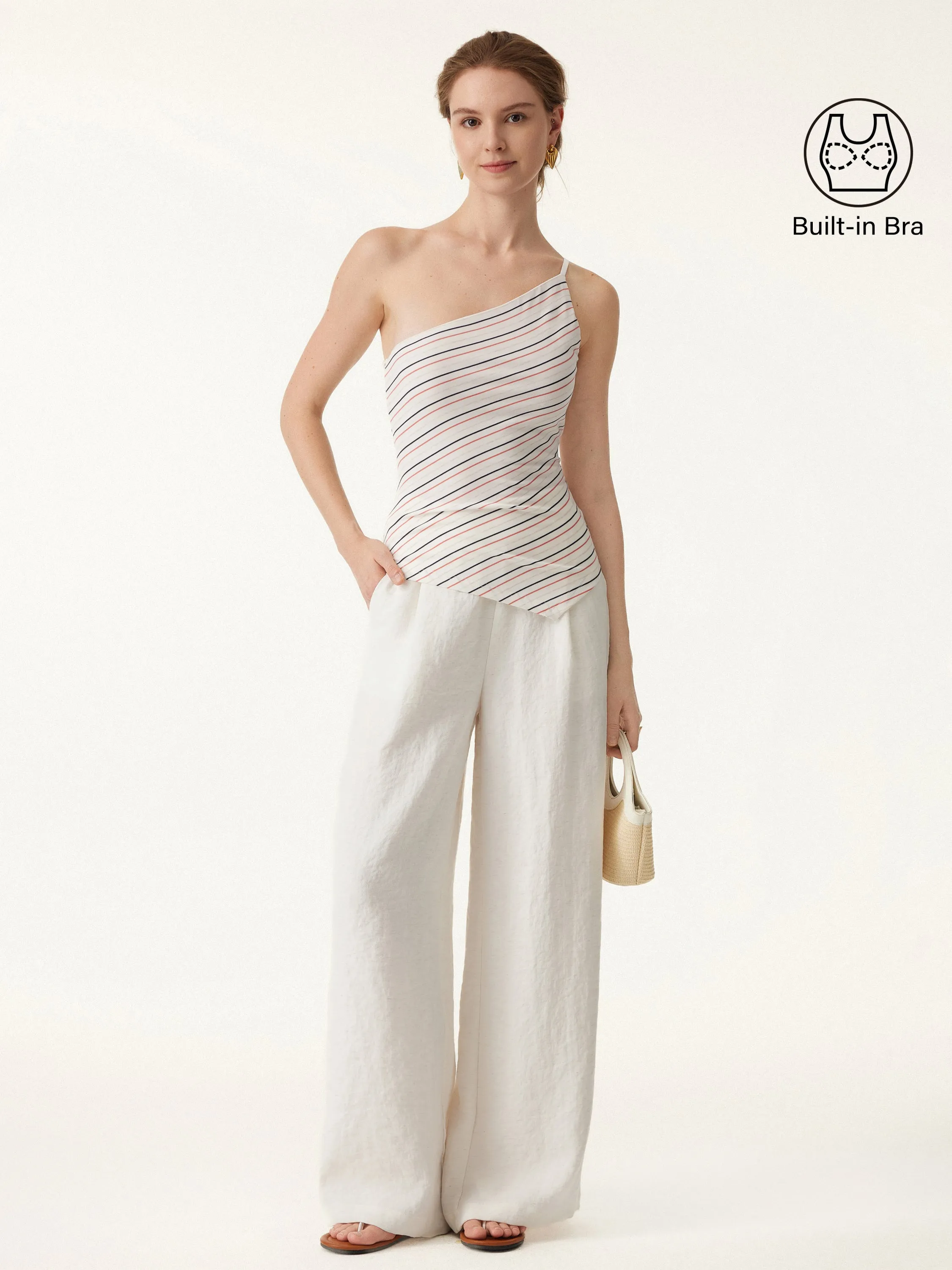 Striped One Shoulder Brami Tank with Asymmetrical Hem sold by ogl move product image thumbnail 3