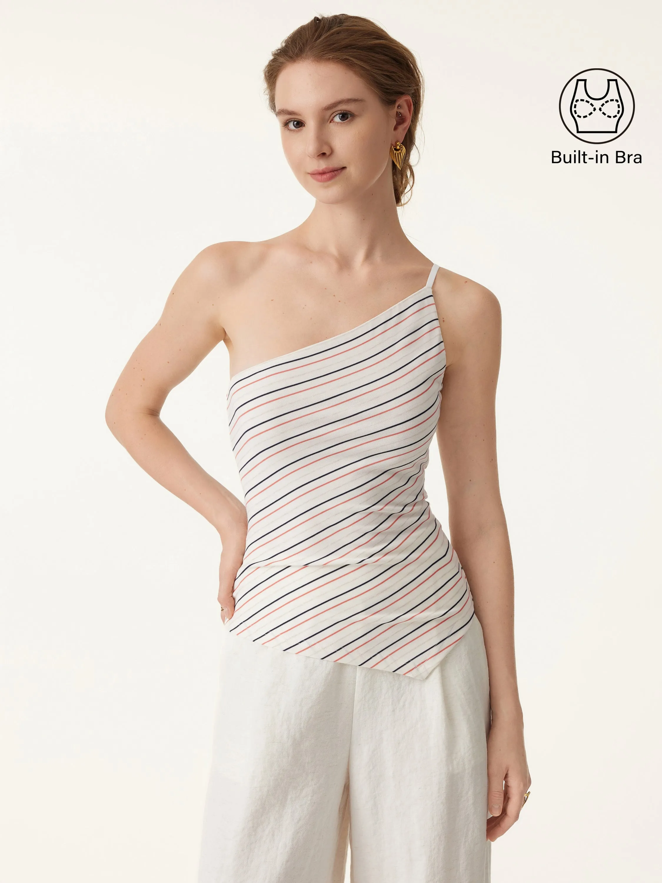 Striped One Shoulder Brami Tank with Asymmetrical Hem sold by ogl move