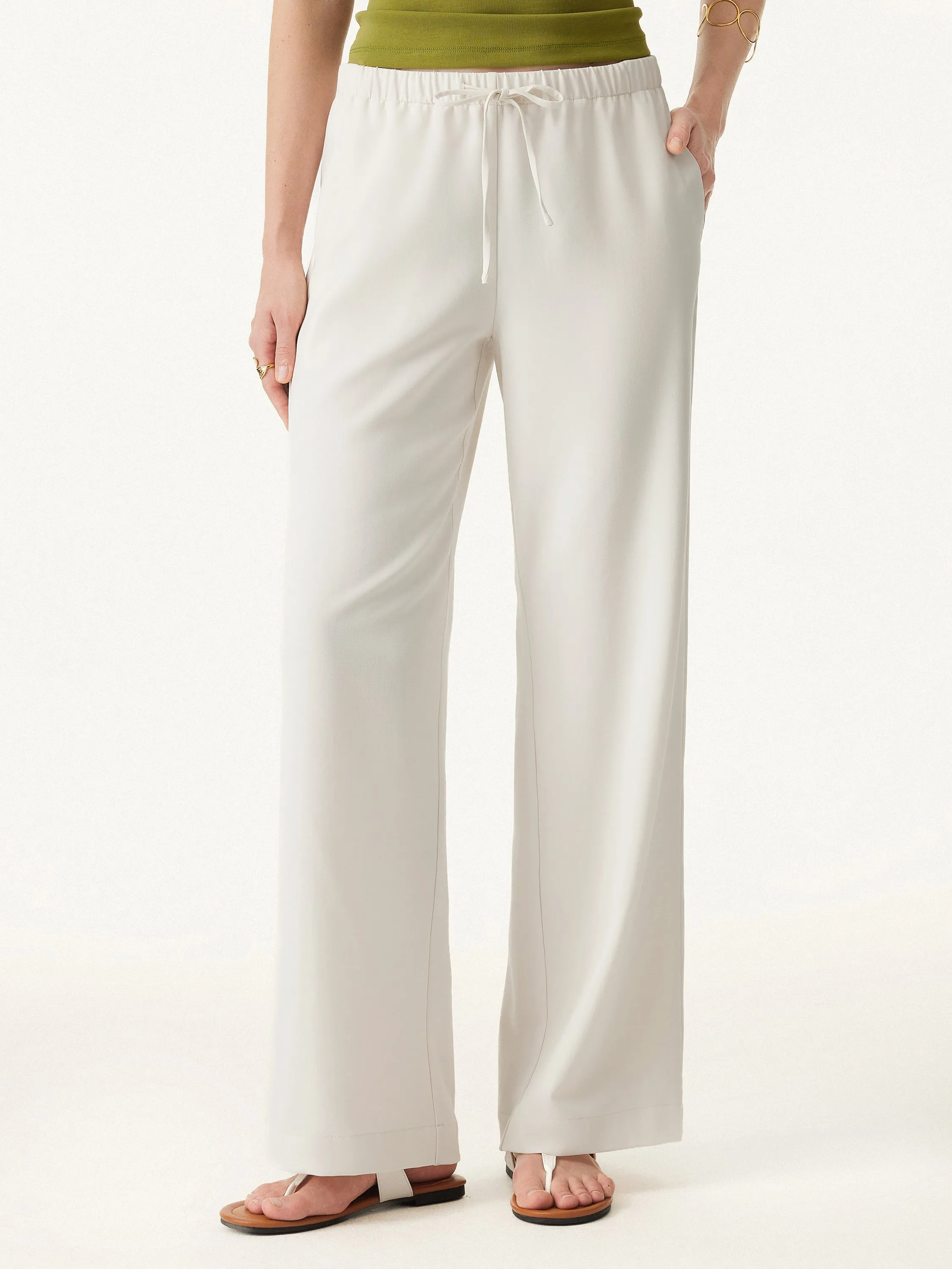 Wrinkle-free Tencel-Linen Wide Leg Pull-on Pants with Pockets sold by ogl move