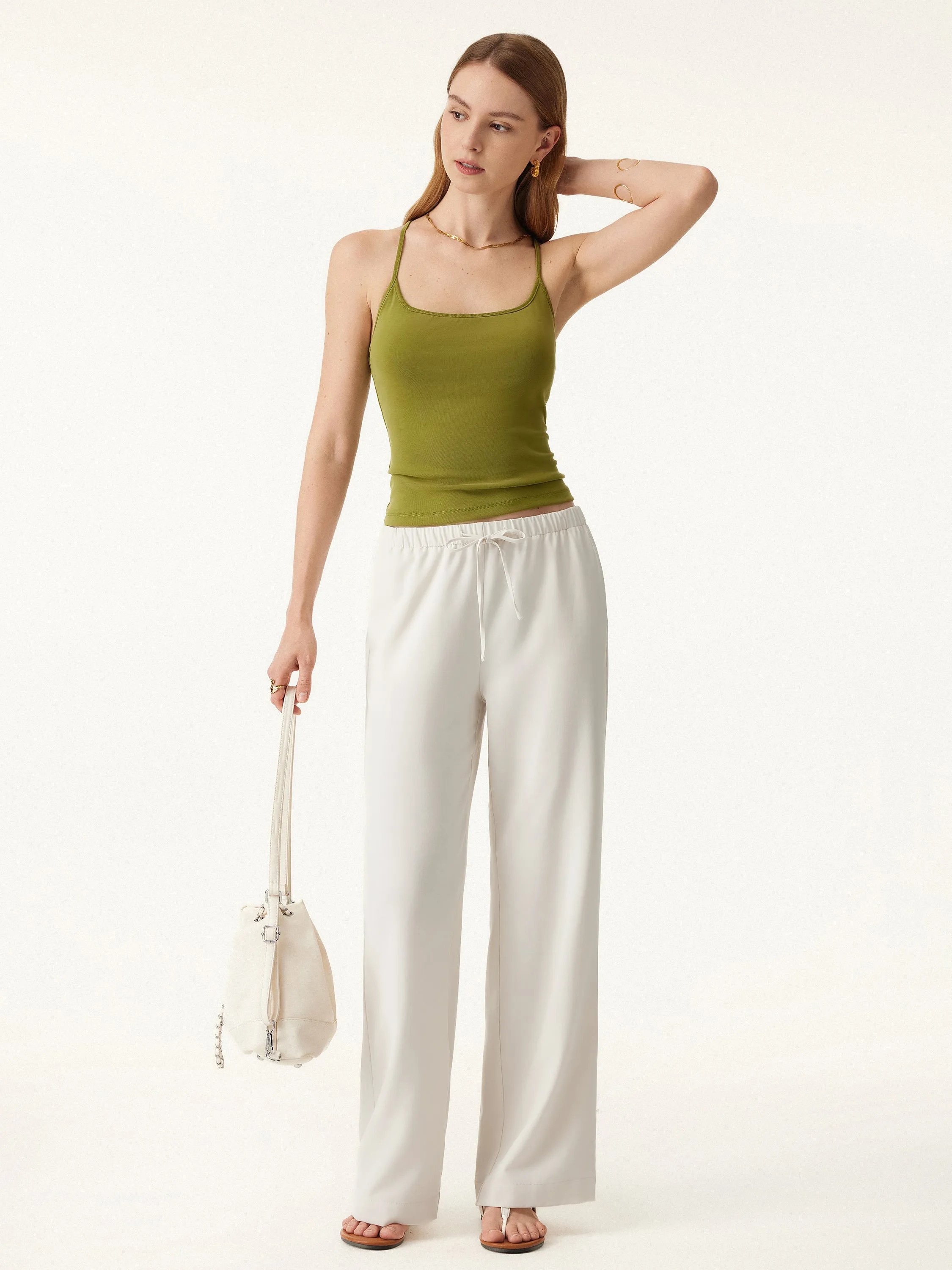 Wrinkle-free Tencel-Linen Wide Leg Pull-on Pants with Pockets sold by ogl move product image thumbnail 3