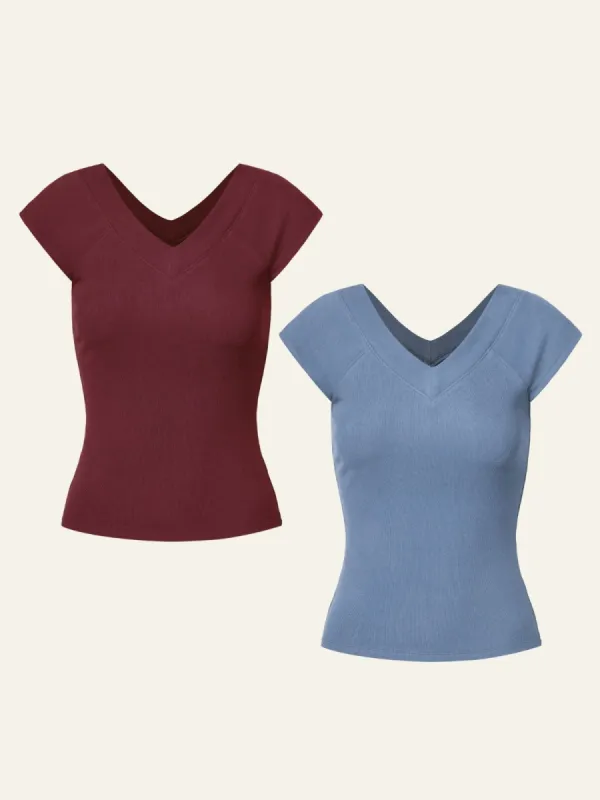 Brushed Premium Rib V-Neck T-Shirt 2Pcs Set sold by ogl move