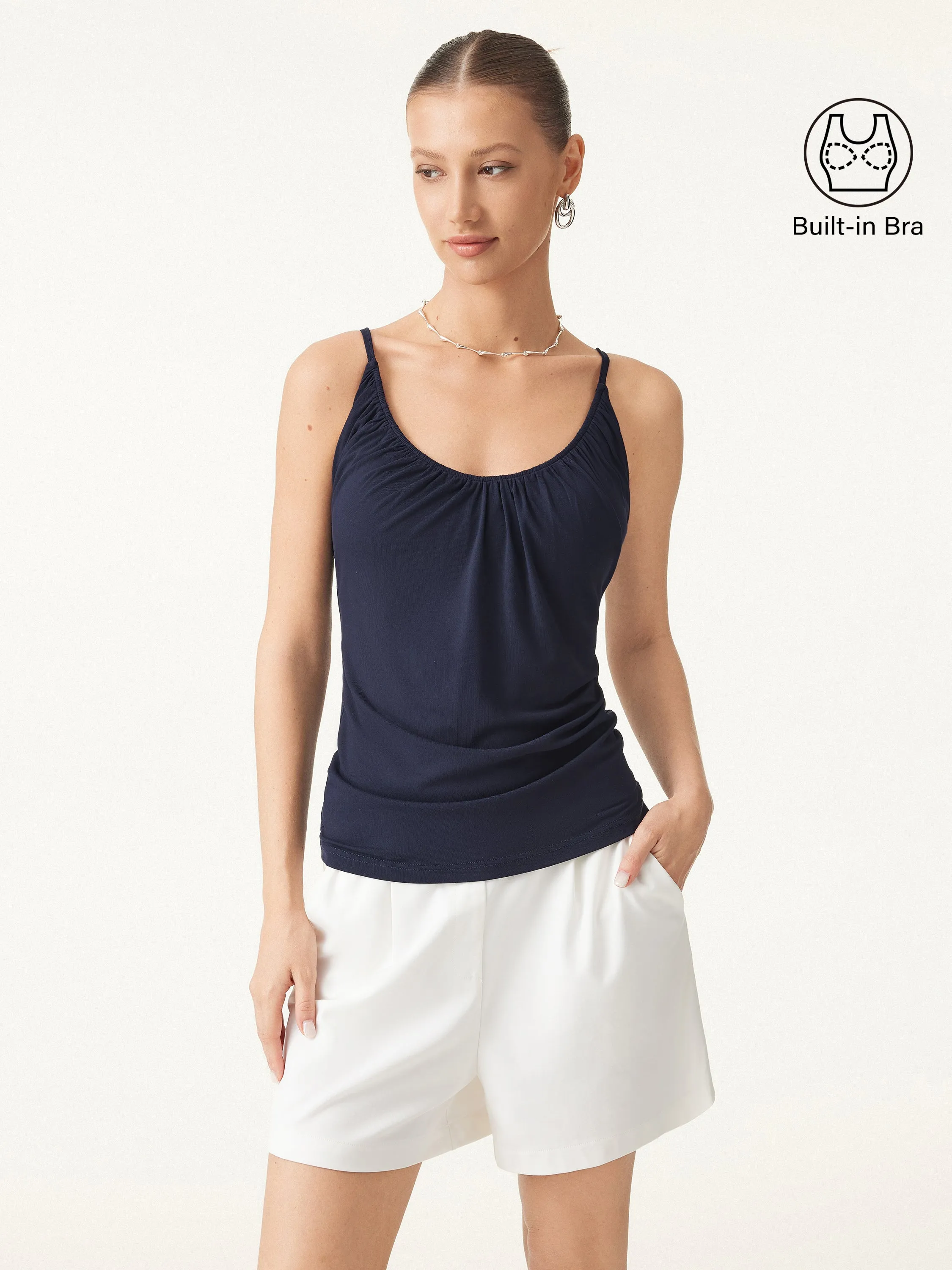 2Pcs Set Hip Length Scoop Neck Gathered Spaghetti Brami Top sold by ogl move product image thumbnail 2