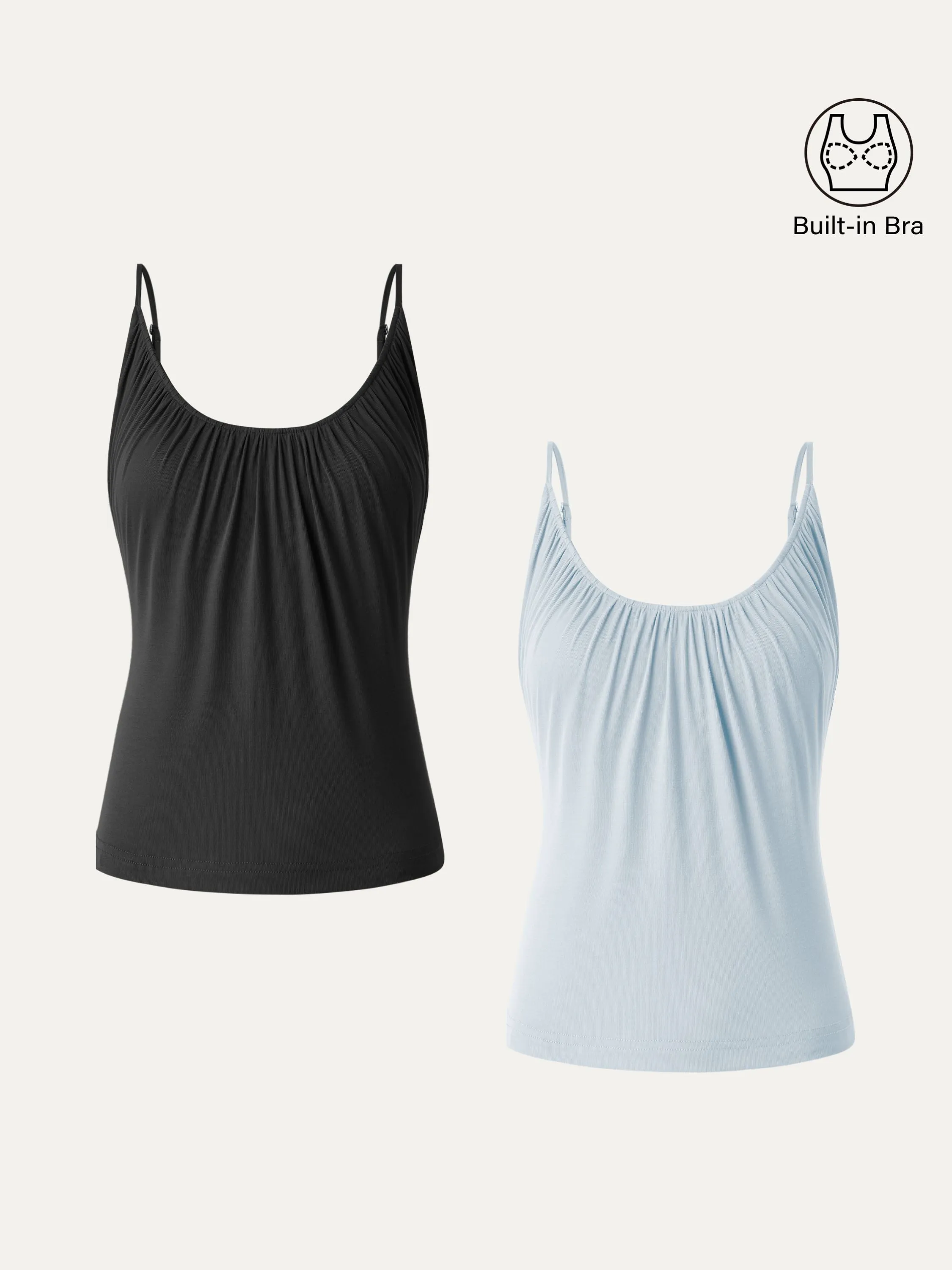 2Pcs Set Hip Length Scoop Neck Gathered Spaghetti Brami Top sold by ogl move