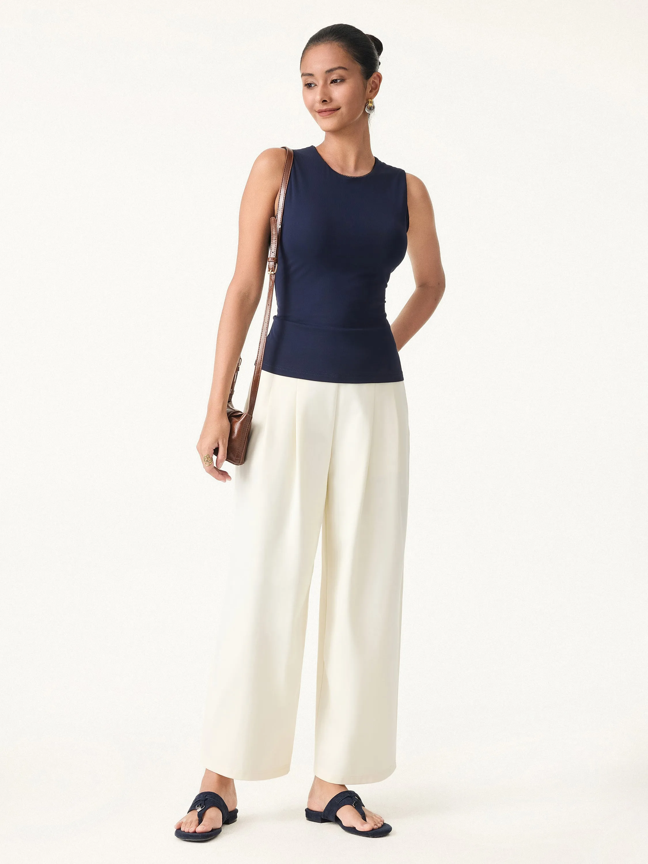 High Rise Cropped Tucked Wide Leg Pants with Pockets sold by ogl move