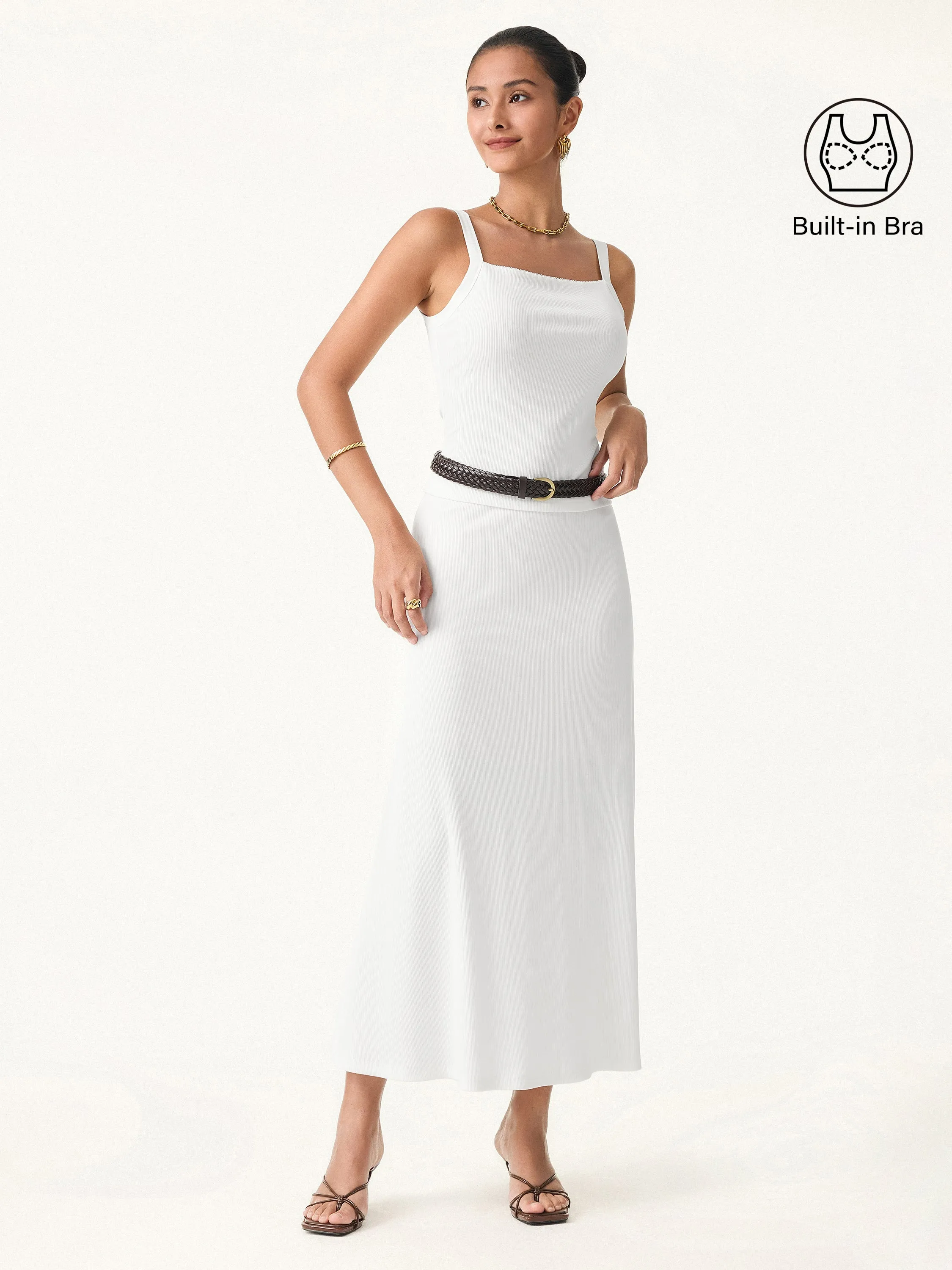 2Pcs Set Stretch Cotton Pointelle Wide Straps Brami Tank & A-line Midi Skirt sold by ogl move product image thumbnail 3