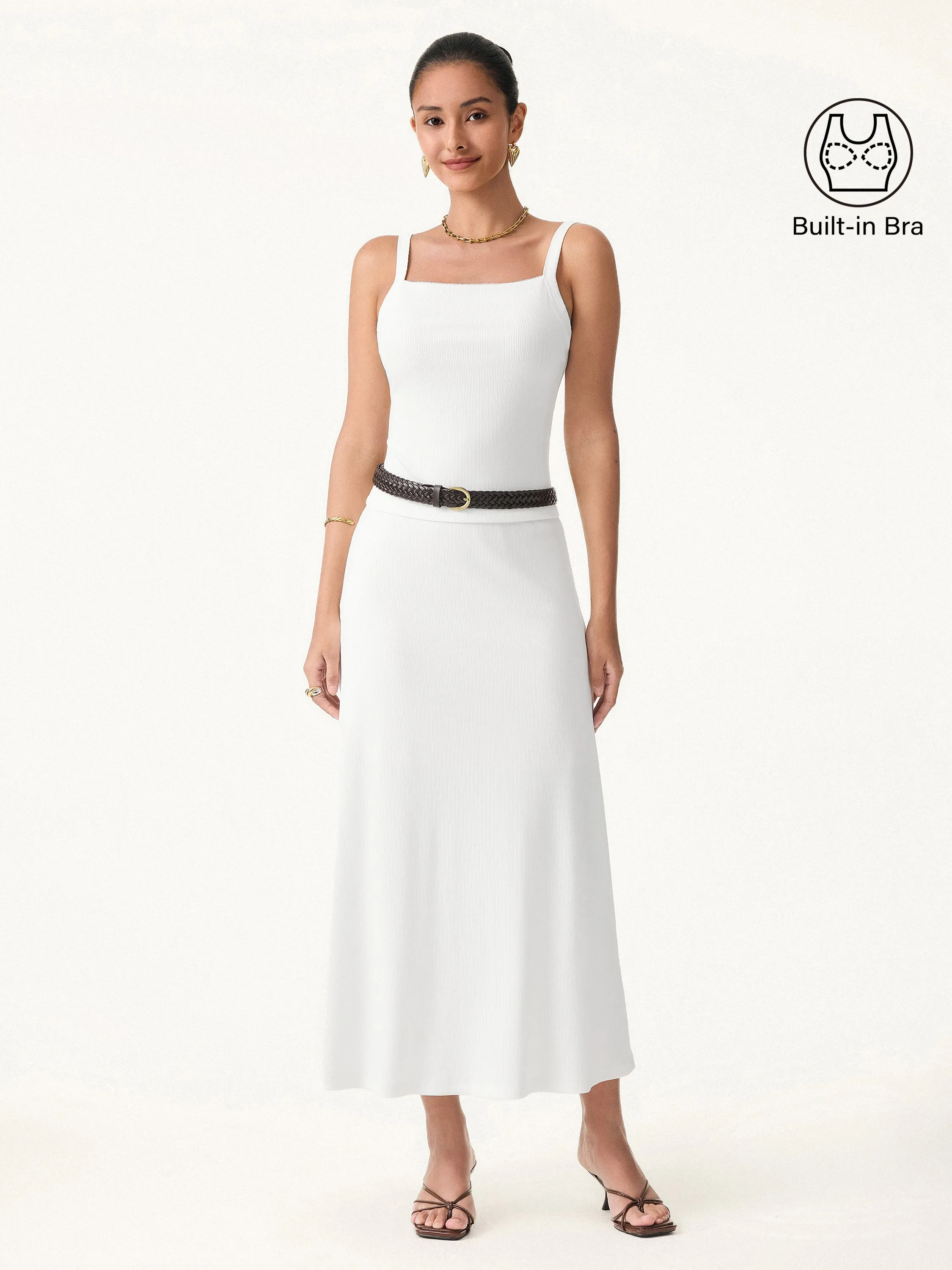 2Pcs Set Stretch Cotton Pointelle Wide Straps Brami Tank & A-line Midi Skirt sold by ogl move