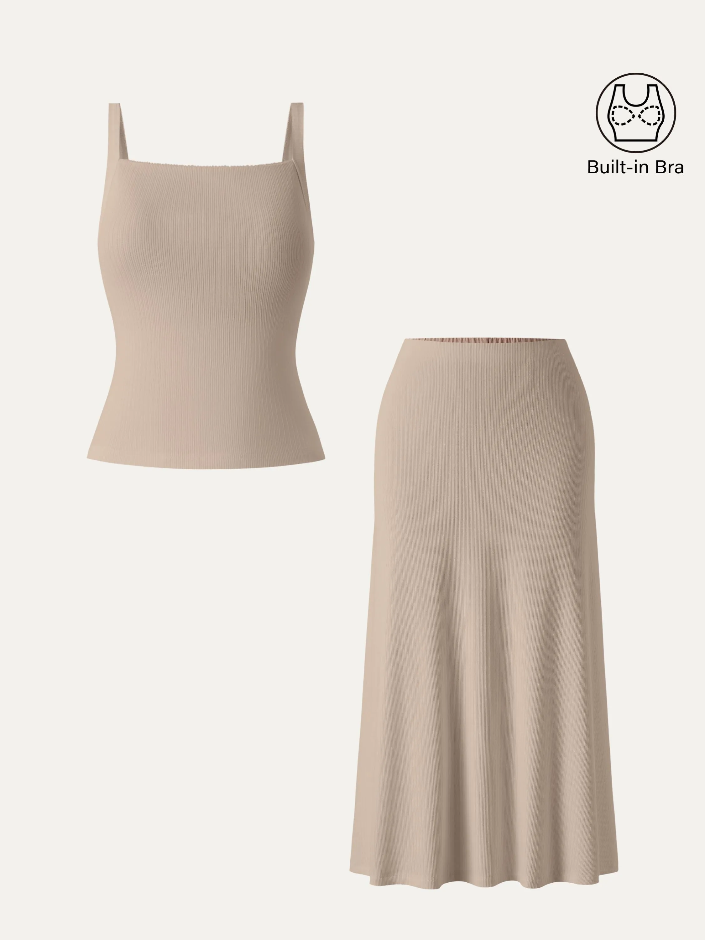 2Pcs Set Stretch Cotton Pointelle Wide Straps Brami Tank & A-line Midi Skirt sold by ogl move product image thumbnail 5