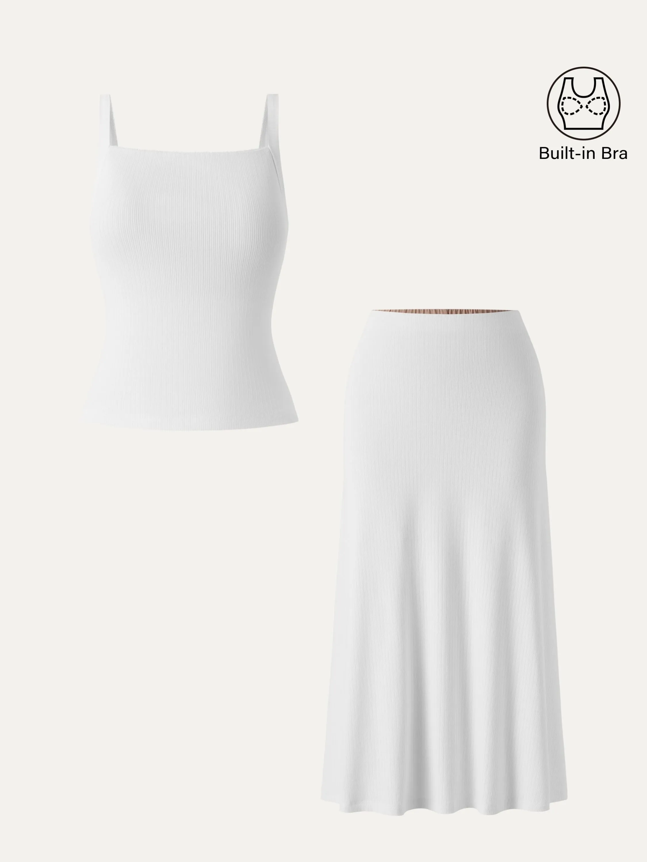 2Pcs Set Stretch Cotton Pointelle Wide Straps Brami Tank & A-line Midi Skirt sold by ogl move product image thumbnail 2