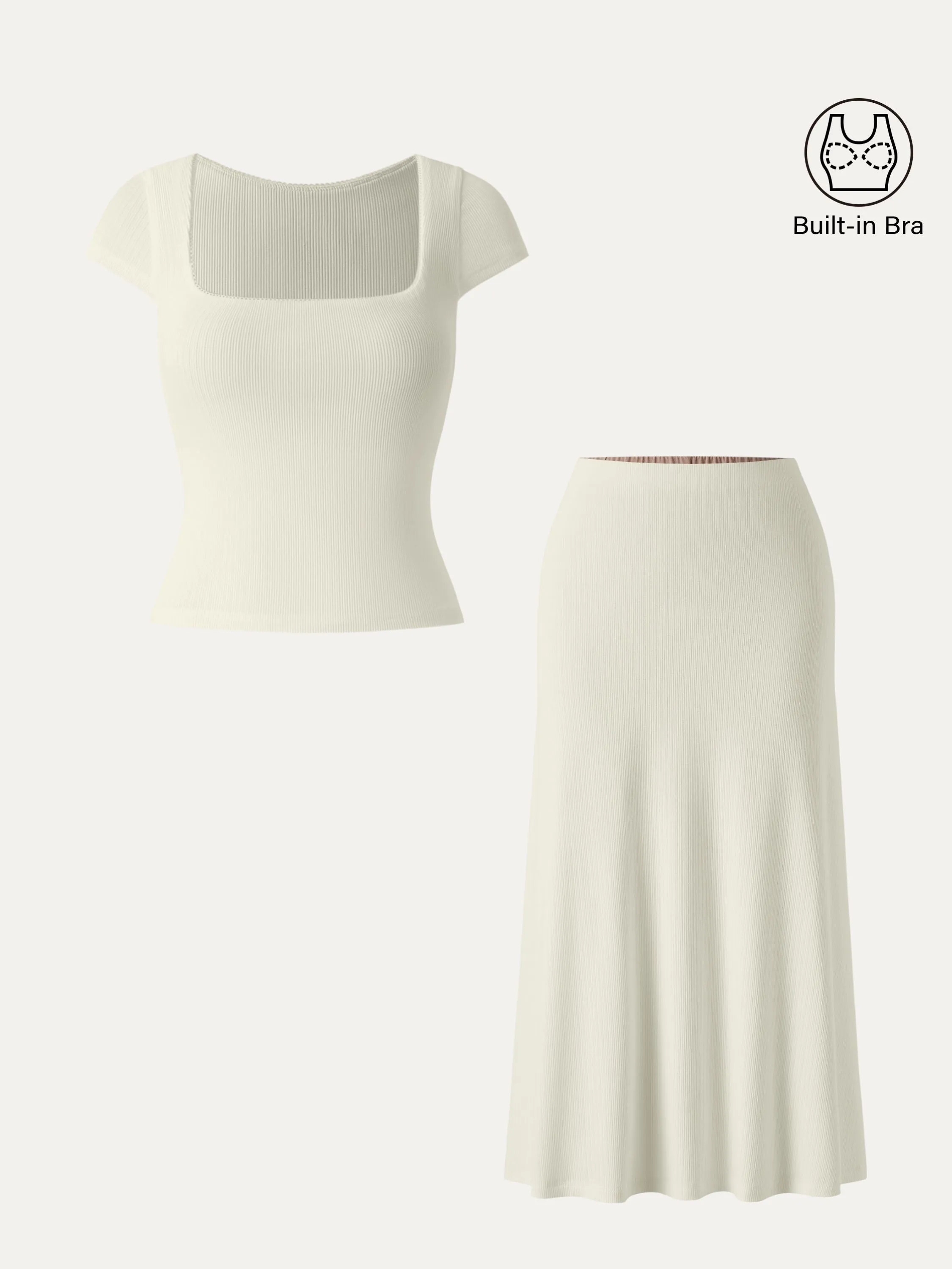 2Pcs Set Stretch Cotton Pointelle Square Neck Brami & A-line Midi Skirt sold by ogl move product image thumbnail 5