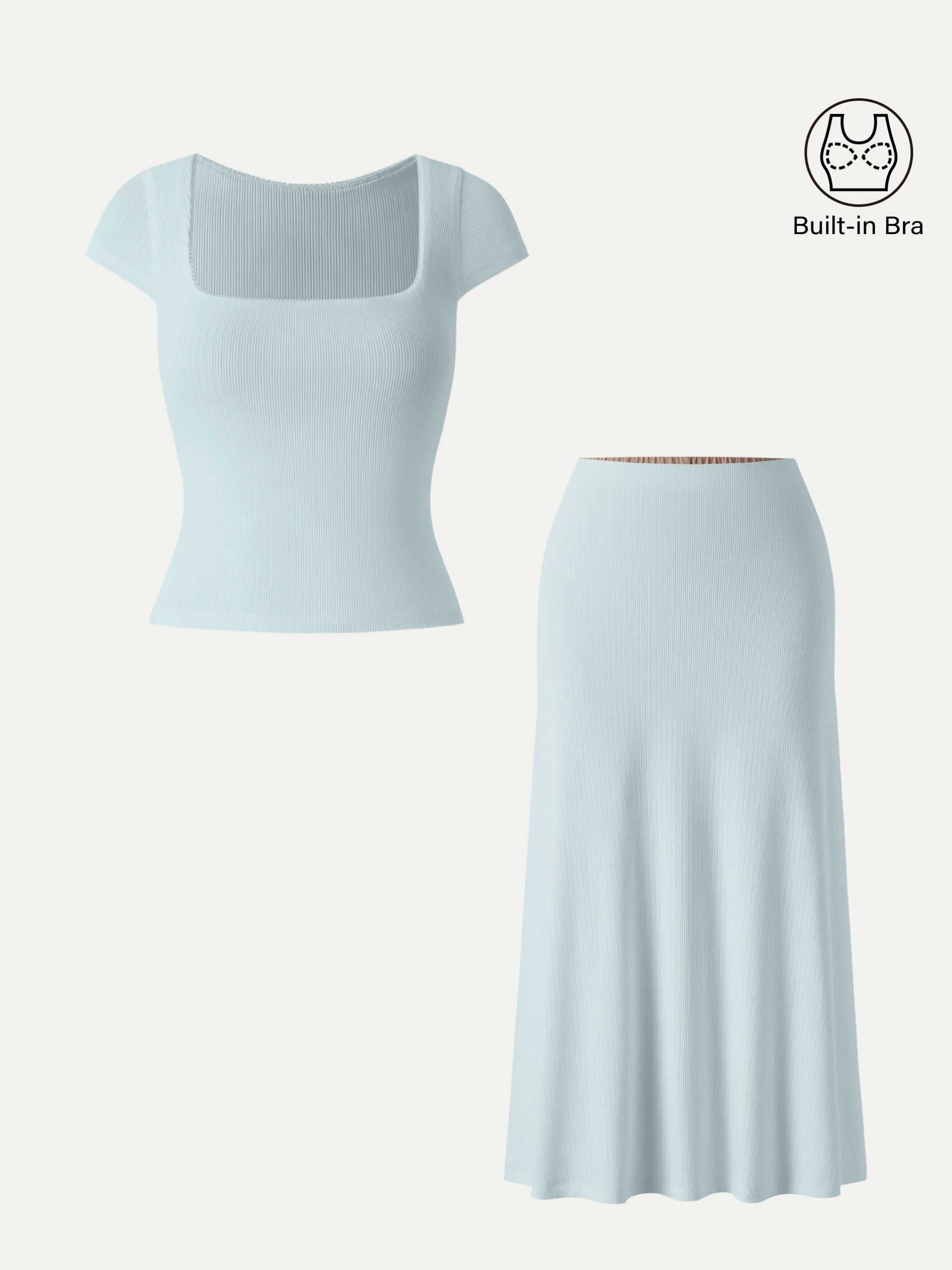 2Pcs Set Stretch Cotton Pointelle Square Neck Brami & A-line Midi Skirt sold by ogl move product image thumbnail 4