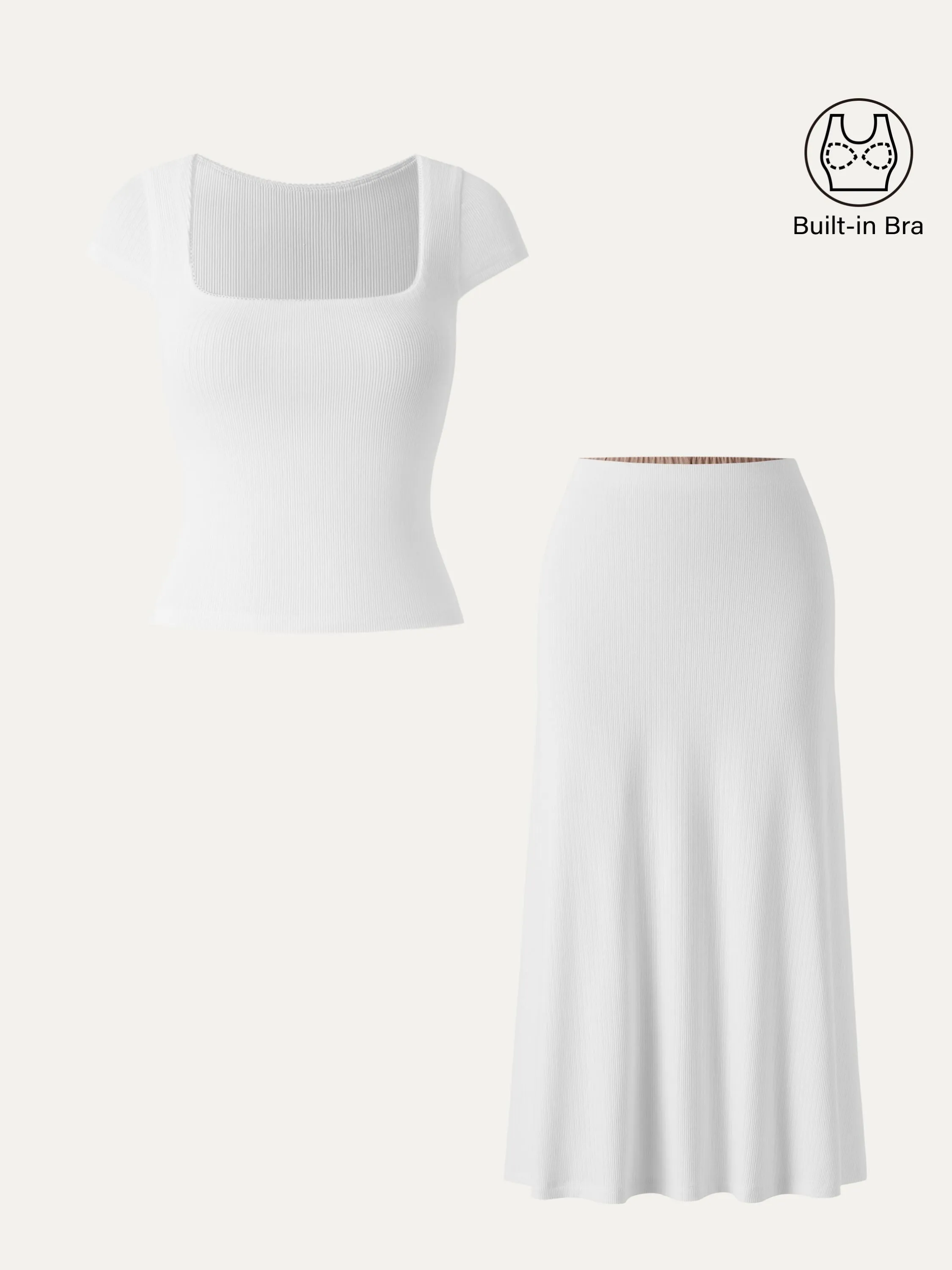 2Pcs Set Stretch Cotton Pointelle Square Neck Brami & A-line Midi Skirt sold by ogl move product image thumbnail 2