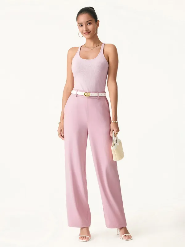 Wrinkle-free High Rise Straight Leg Pants with Pockets sold by ogl move