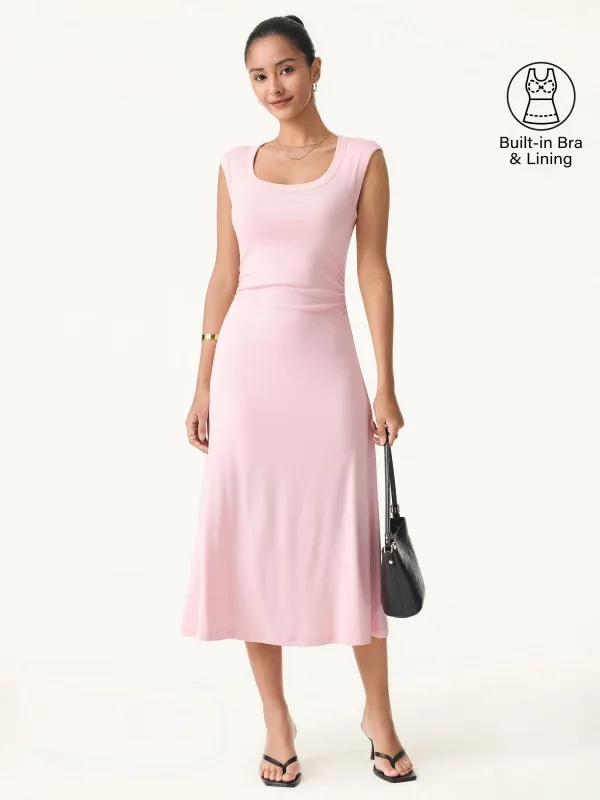 Scoop Neck Side Ruched New Airy Brami Midi Dress sold by OGLmove