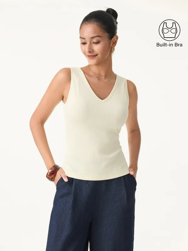Stretch Cotton Pointelle V-neck Sleeveless Brami Tank sold by ogl move