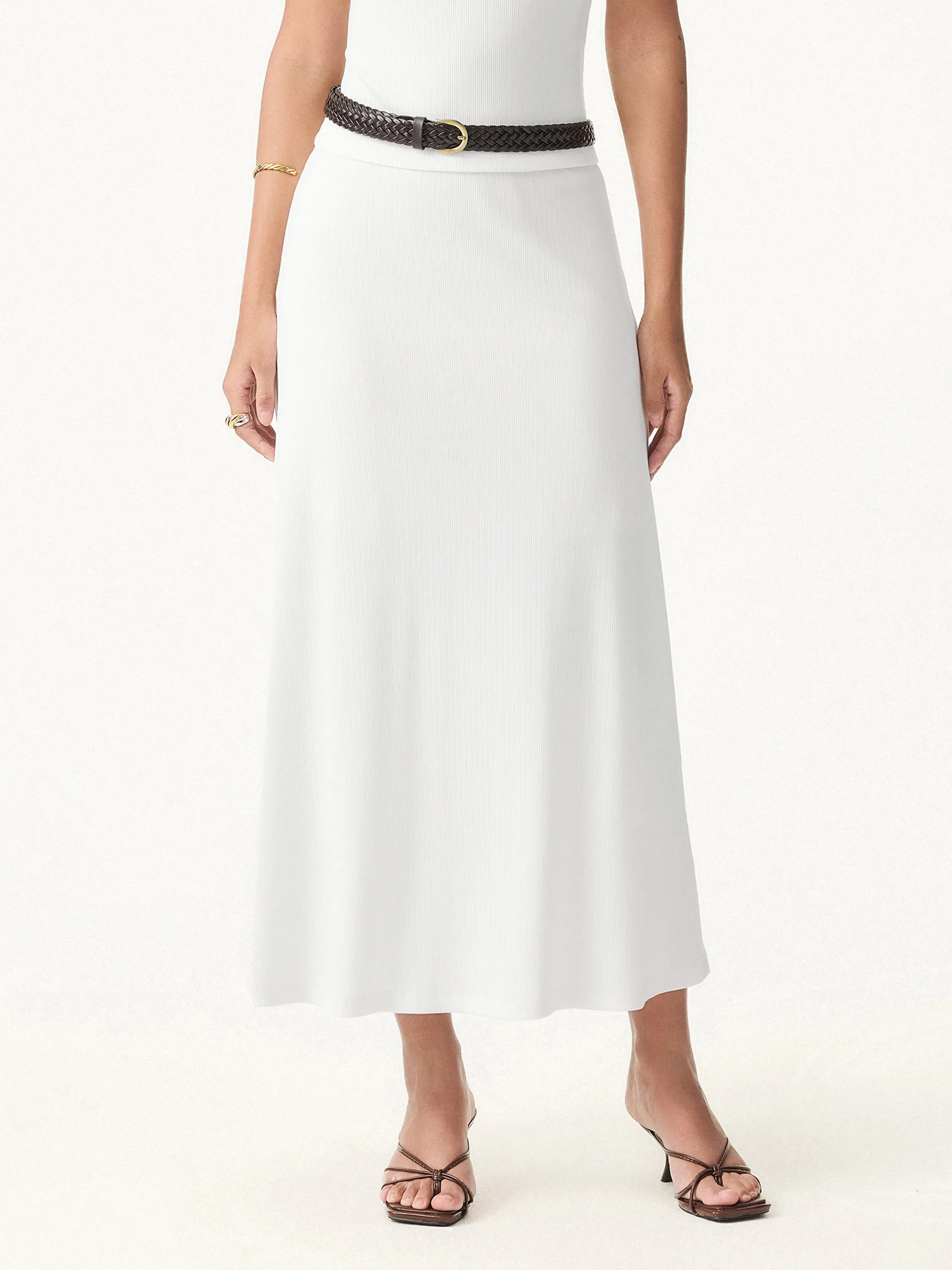 Stretch Cotton Pointelle A-line Midi Skirt sold by ogl move product image thumbnail 4