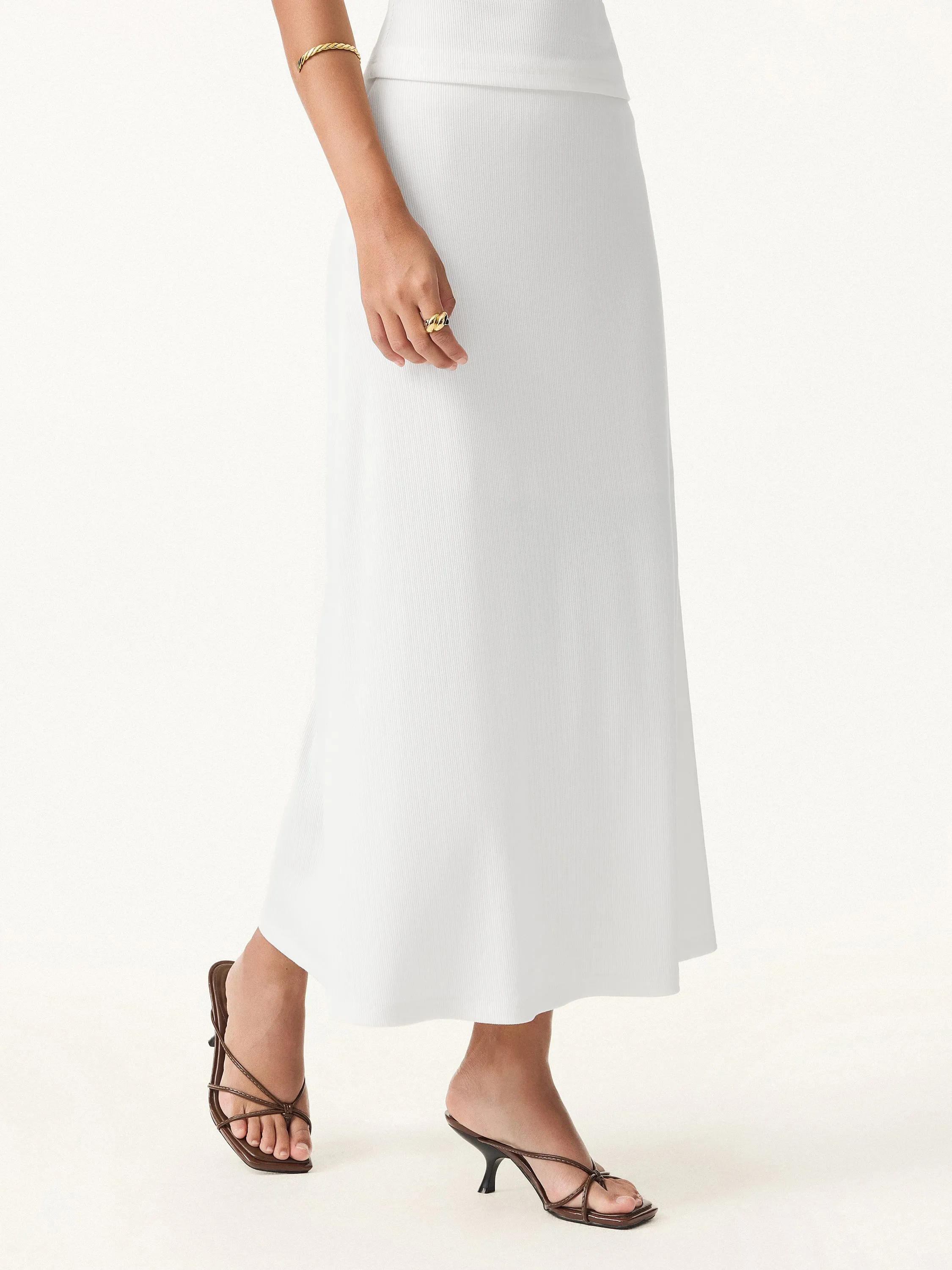 Stretch Cotton Pointelle A-line Midi Skirt sold by ogl move