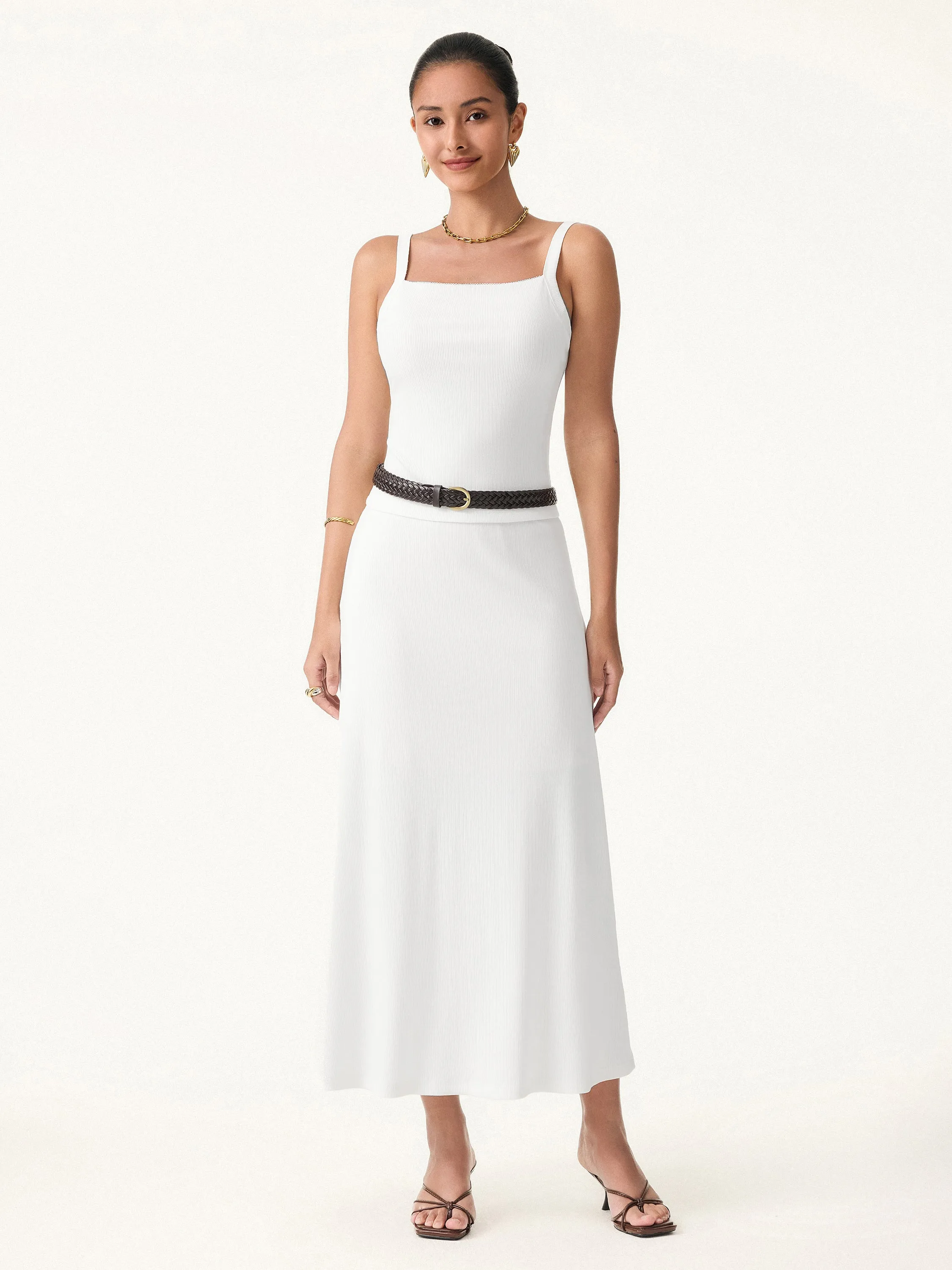 Stretch Cotton Pointelle A-line Midi Skirt sold by ogl move product image thumbnail 5