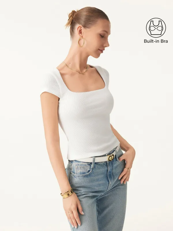 Stretch Cotton Pointelle Square Neck Cap Sleeve Brami sold by ogl move