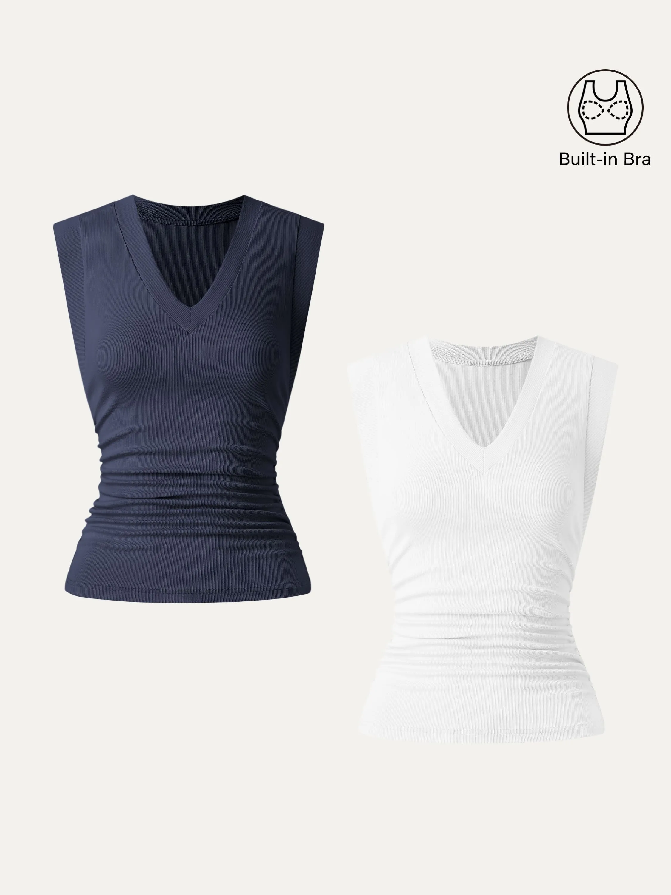 2Pcs Set Brami Stretch Cotton V-neck Side Ruched Muscle Top sold by ogl move product image thumbnail 4