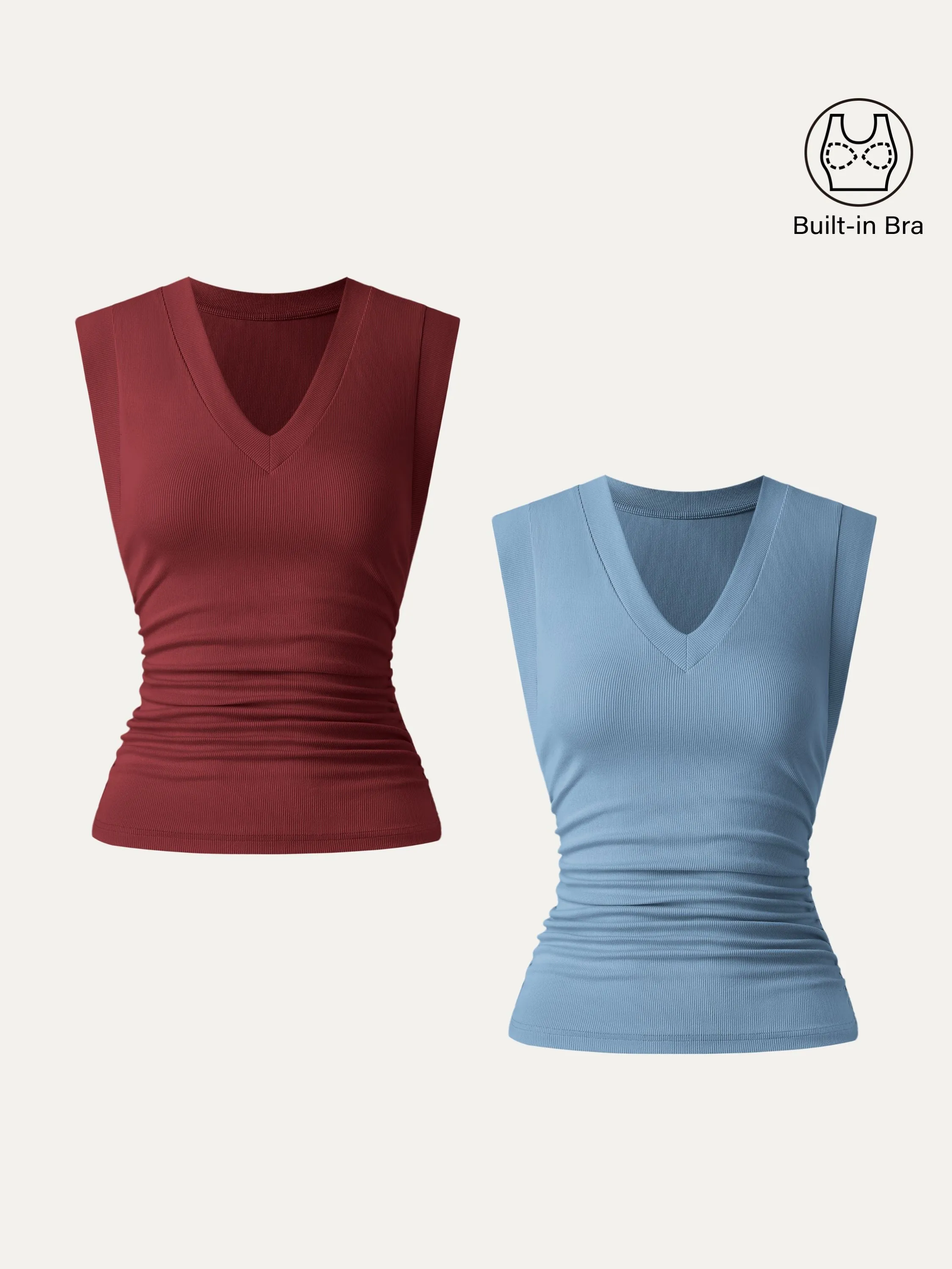 2Pcs Set Brami Stretch Cotton V-neck Side Ruched Muscle Top sold by ogl move