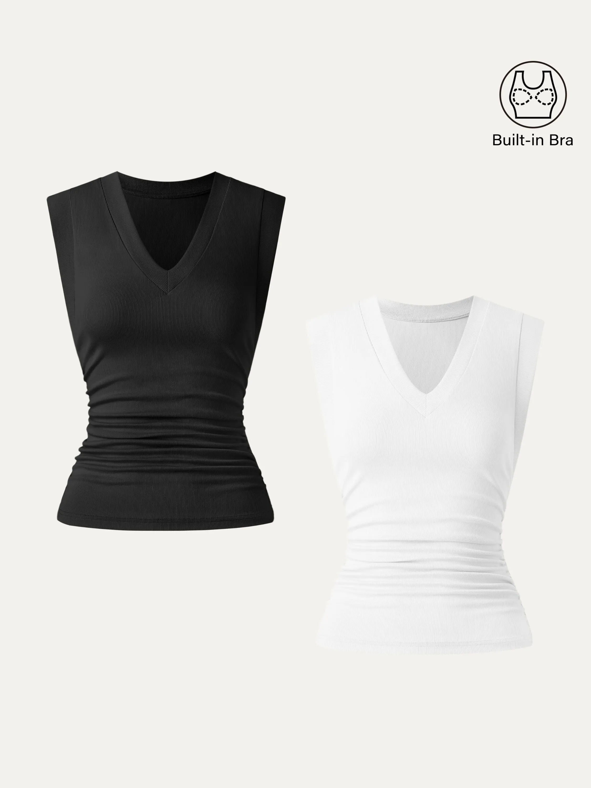 2Pcs Set Brami Stretch Cotton V-neck Side Ruched Muscle Top sold by ogl move product image thumbnail 3