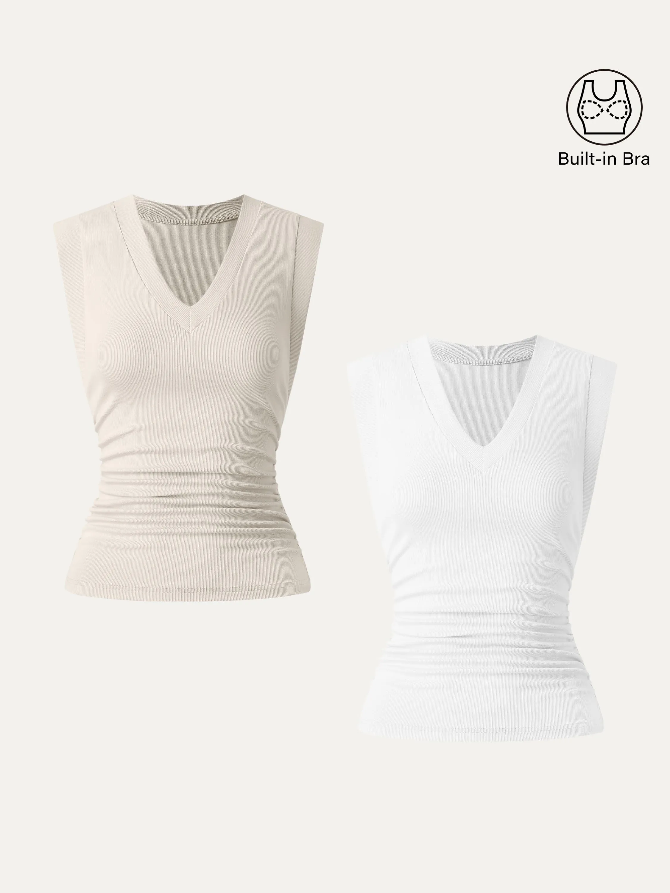2Pcs Set Brami Stretch Cotton V-neck Side Ruched Muscle Top sold by ogl move product image thumbnail 2