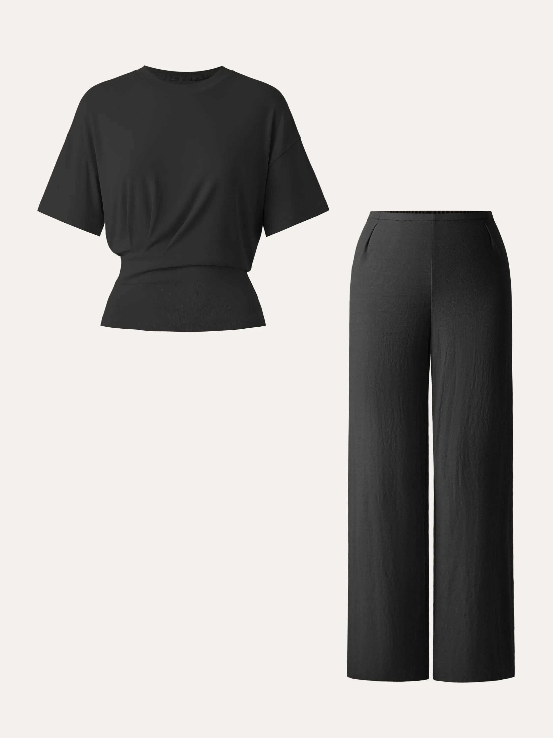 2Pcs Set Sandwashed Crewneck Tee & Cotton-linen Mid Rise Straight Leg Pant sold by ogl move product image thumbnail 5