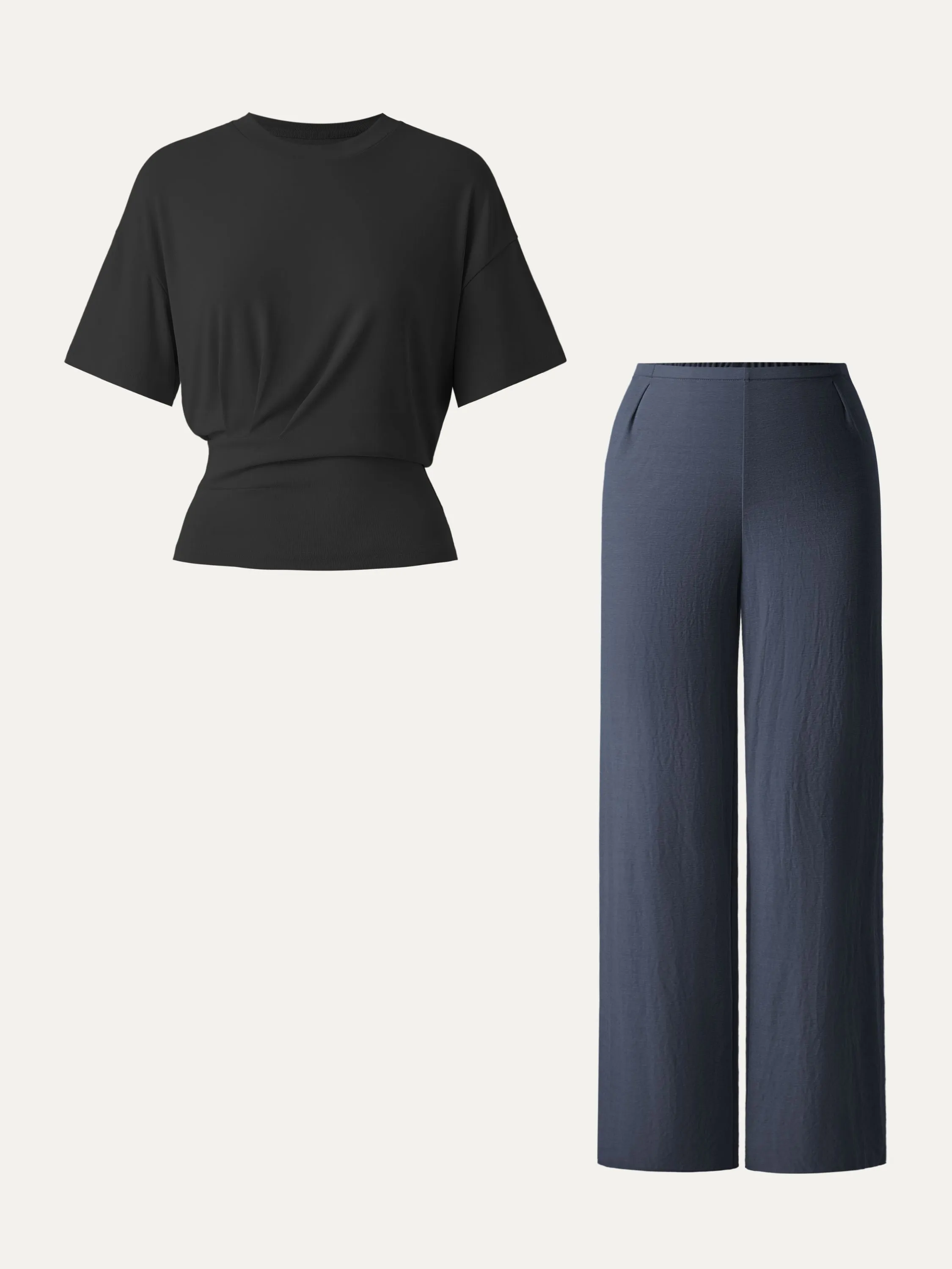 2Pcs Set Sandwashed Crewneck Tee & Cotton-linen Mid Rise Straight Leg Pant sold by ogl move product image thumbnail 4