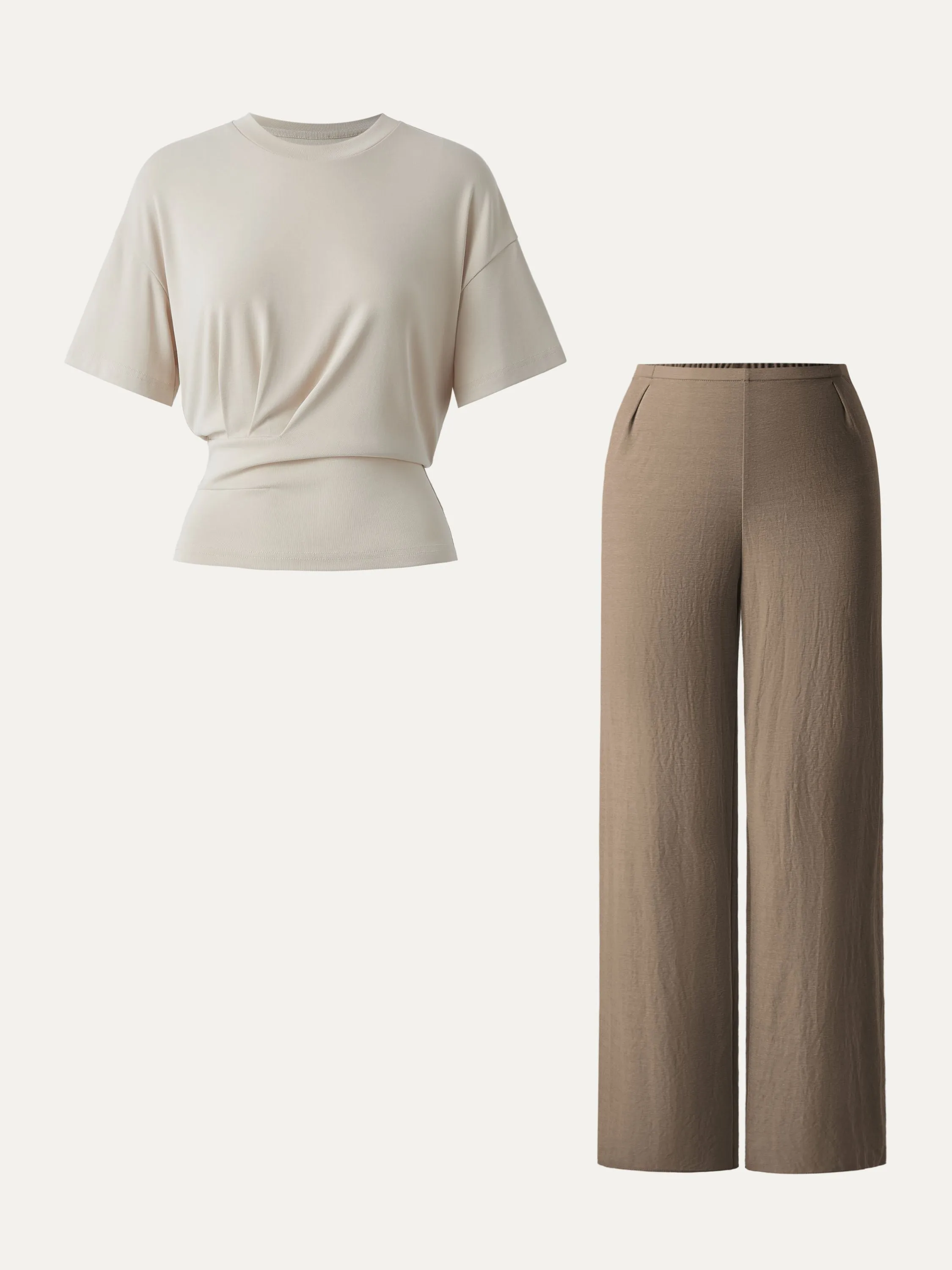 2Pcs Set Sandwashed Crewneck Tee & Cotton-linen Mid Rise Straight Leg Pant sold by ogl move