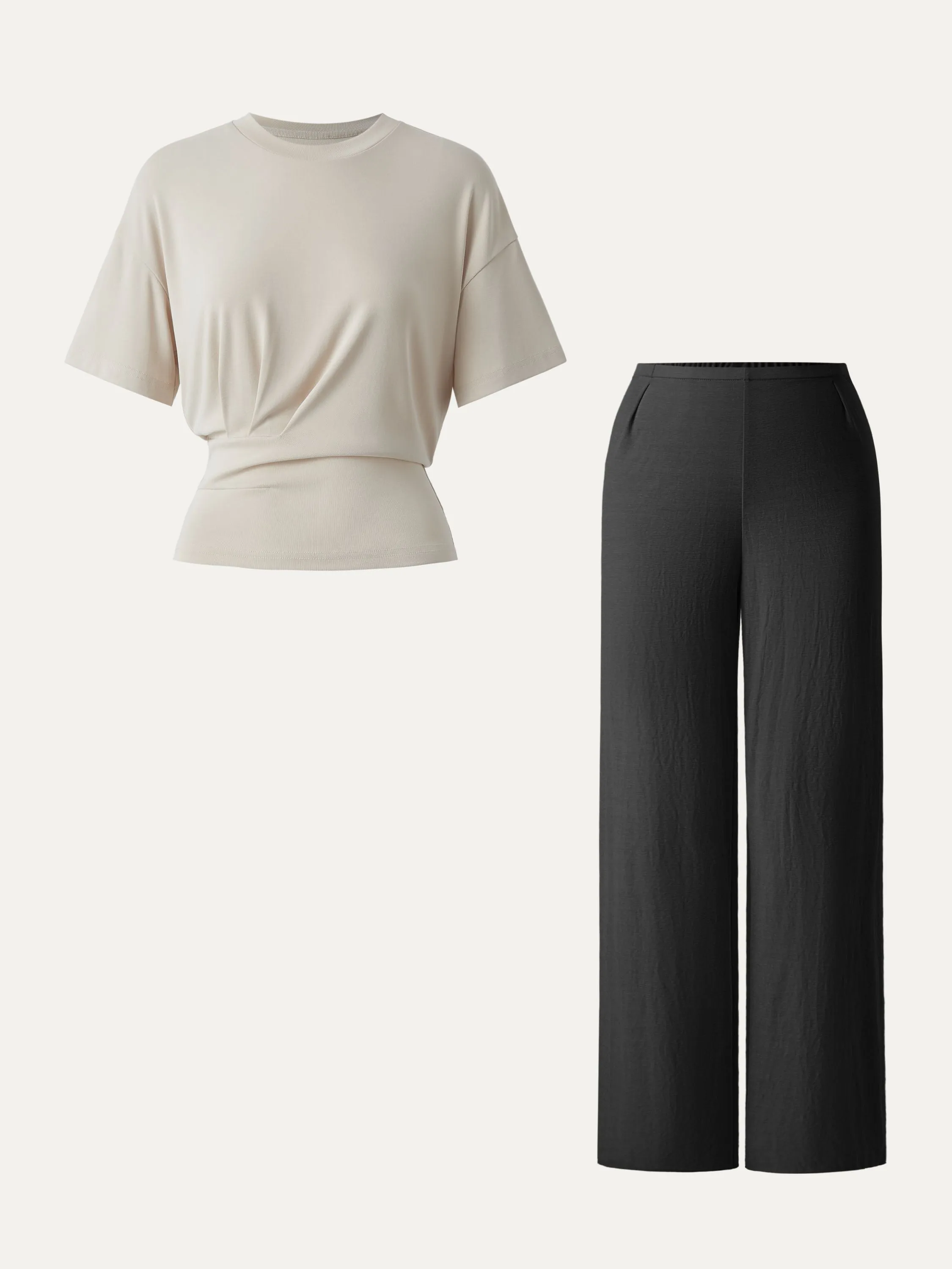 2Pcs Set Sandwashed Crewneck Tee & Cotton-linen Mid Rise Straight Leg Pant sold by ogl move product image thumbnail 3