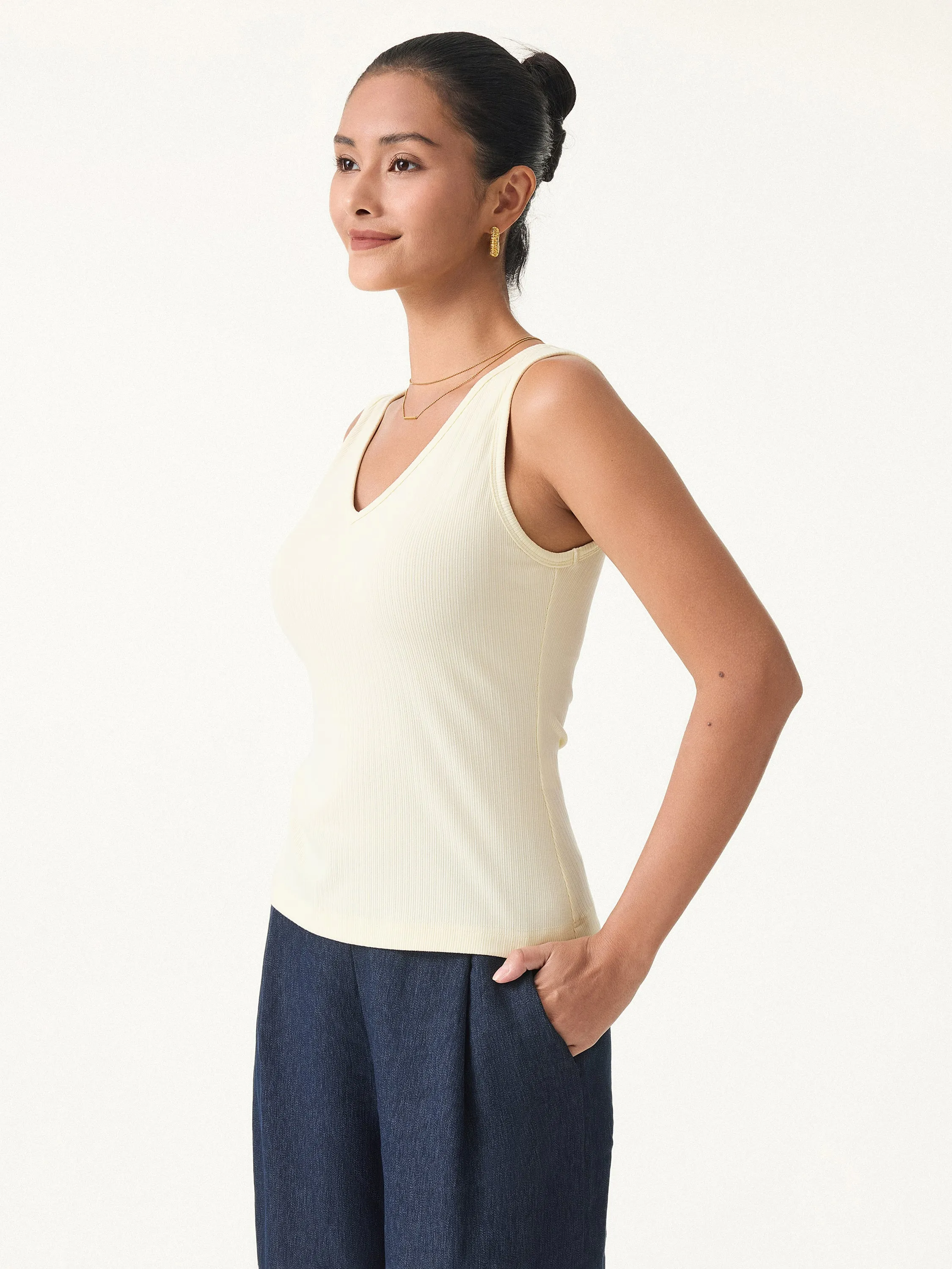2Pcs Set Stretch Cotton Pointelle V-neck Sleeveless Brami Tank sold by ogl move product image thumbnail 2