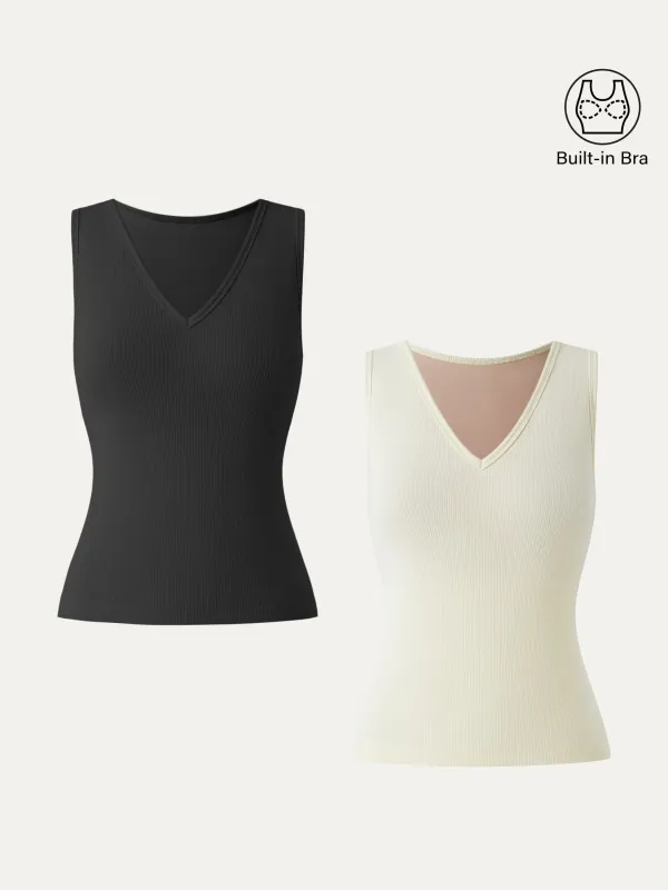 2Pcs Set Stretch Cotton Pointelle V-neck Sleeveless Brami Tank sold by ogl move