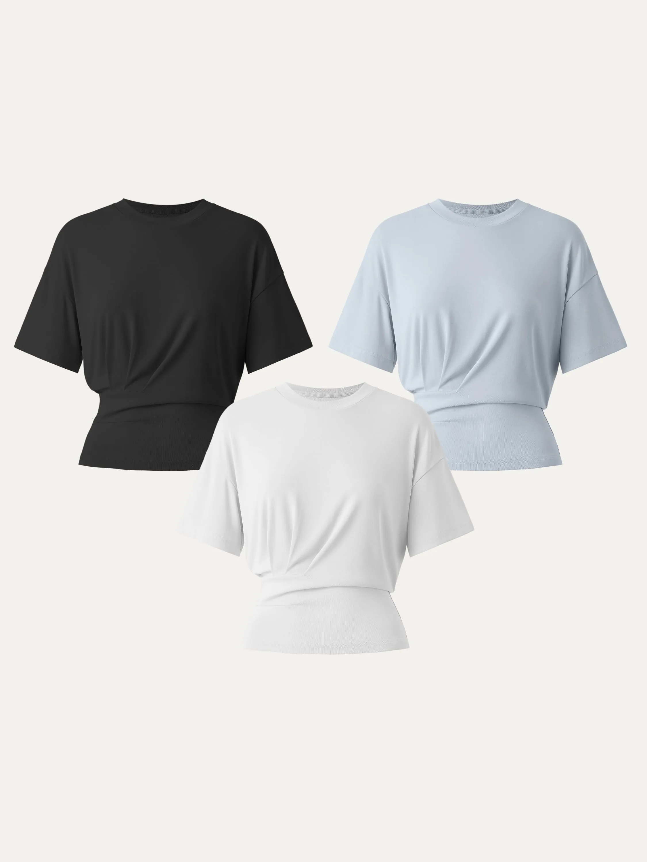 3Pcs Set Sandwashed Crewneck Short Sleeve Tucked Tee sold by ogl move product image thumbnail 4
