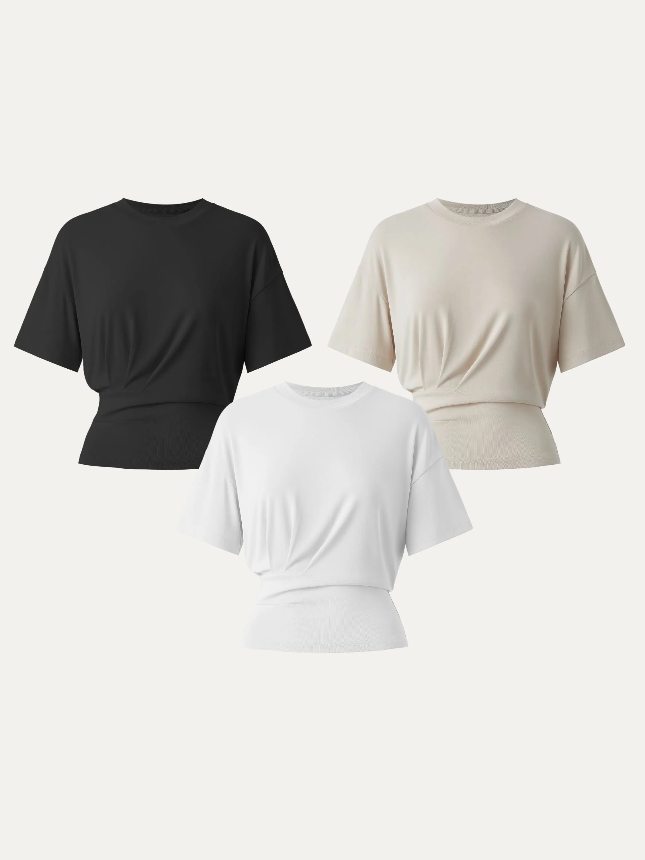 3Pcs Set Sandwashed Crewneck Short Sleeve Tucked Tee sold by ogl move product image thumbnail 3