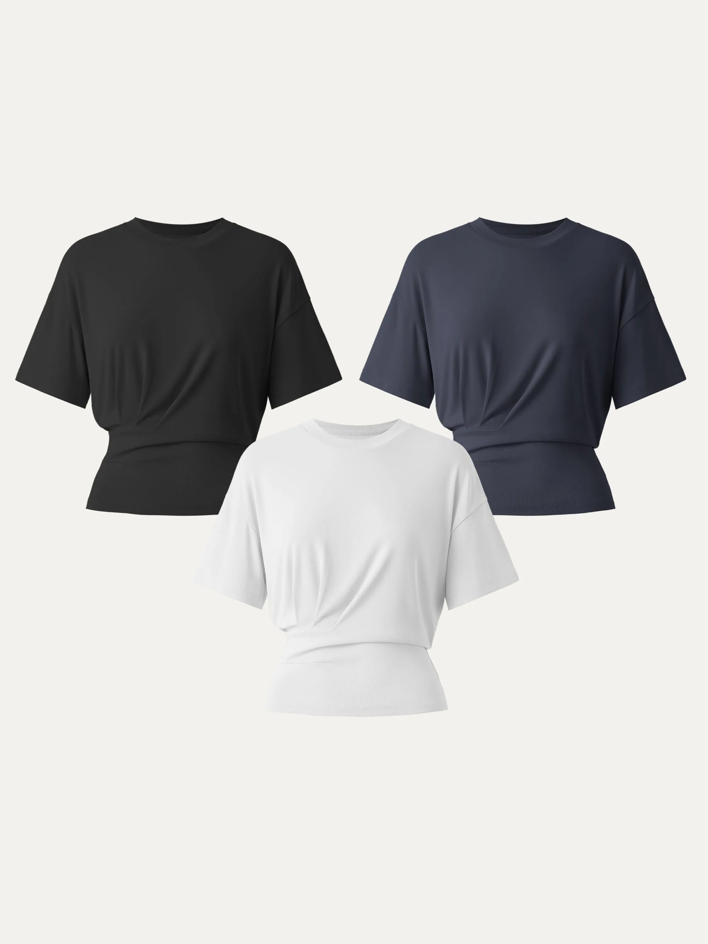 3Pcs Set Sandwashed Crewneck Short Sleeve Tucked Tee sold by ogl move product image thumbnail 5