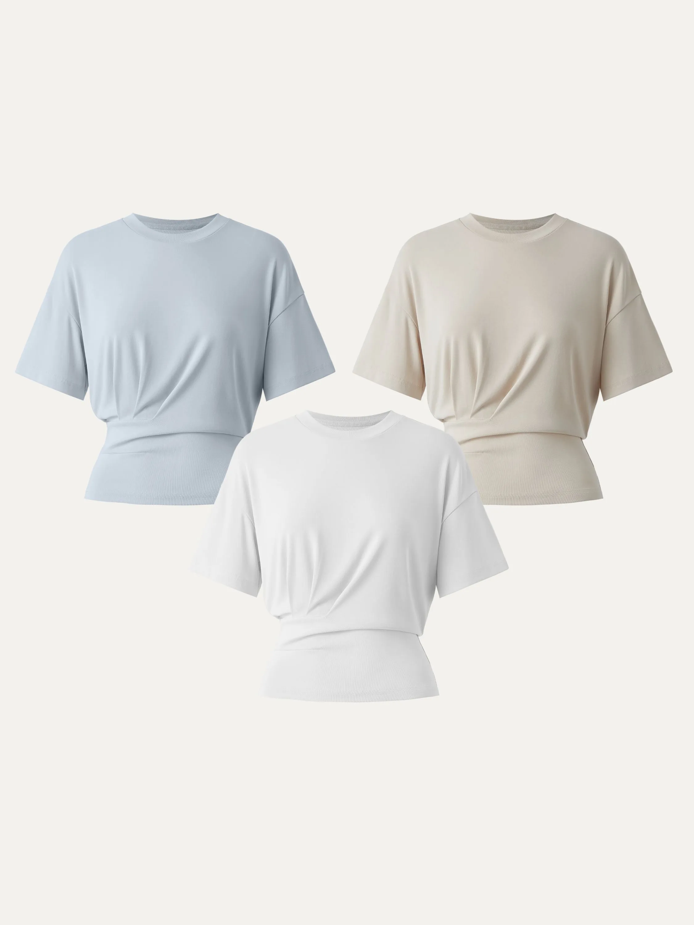3Pcs Set Sandwashed Crewneck Short Sleeve Tucked Tee sold by ogl move