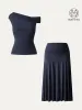 2Pcs Set Multi-wear Versatile Necklines Brami Top & Flowy Side Ruched A-line Midi Skirt sold by ogl move
