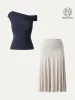 2Pcs Set Multi-wear Versatile Necklines Brami Top & Flowy Side Ruched A-line Midi Skirt sold by ogl move