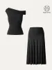 2Pcs Set Multi-wear Versatile Necklines Brami Top & Flowy Side Ruched A-line Midi Skirt sold by ogl move