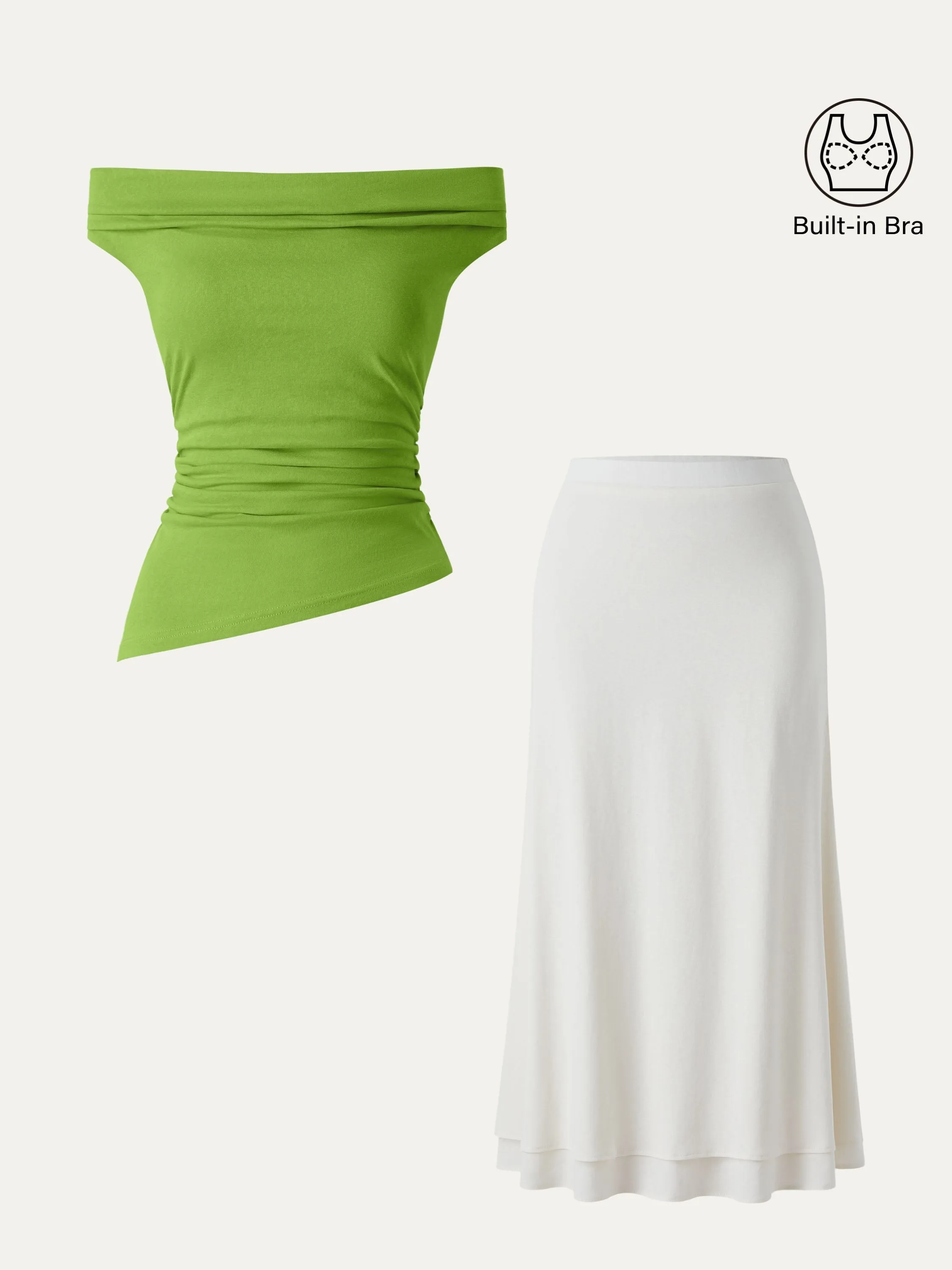 2Pcs Set Cold Shoulder Cotton-Linen Brami & Flowy Cotton-linen Midi Flared Skirt sold by ogl move product image thumbnail 5