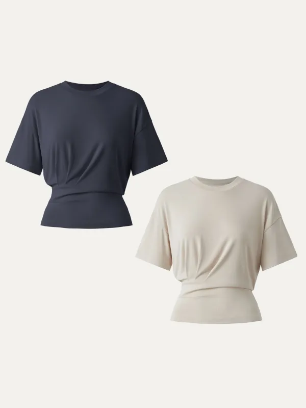 2Pcs Set Sandwashed Crewneck Short Sleeve Tucked Tee sold by ogl move