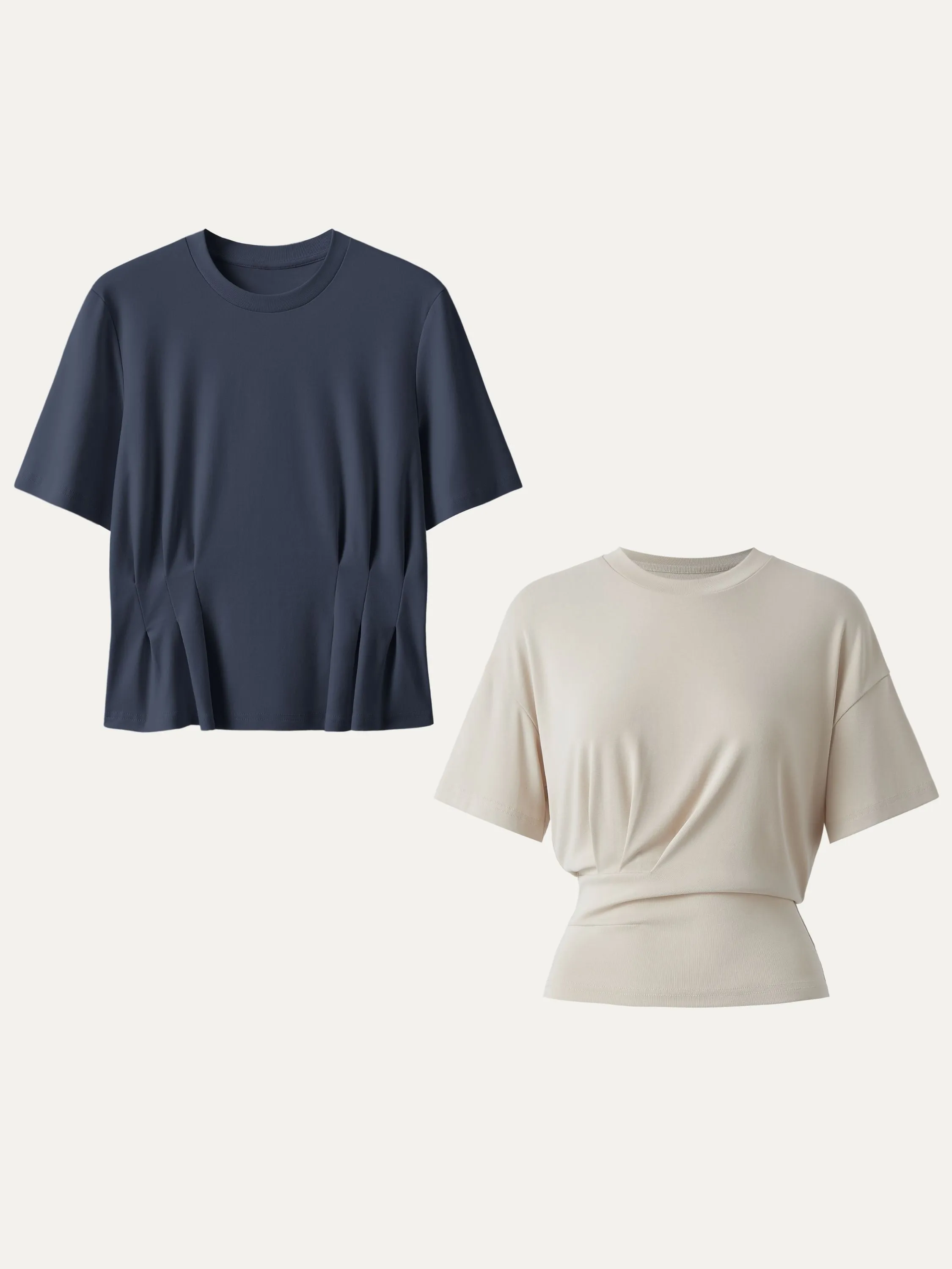 2Pcs Set Crewneck Cinched Waist Tee & Sandwashed Tucked Tee sold by ogl move product image thumbnail 2