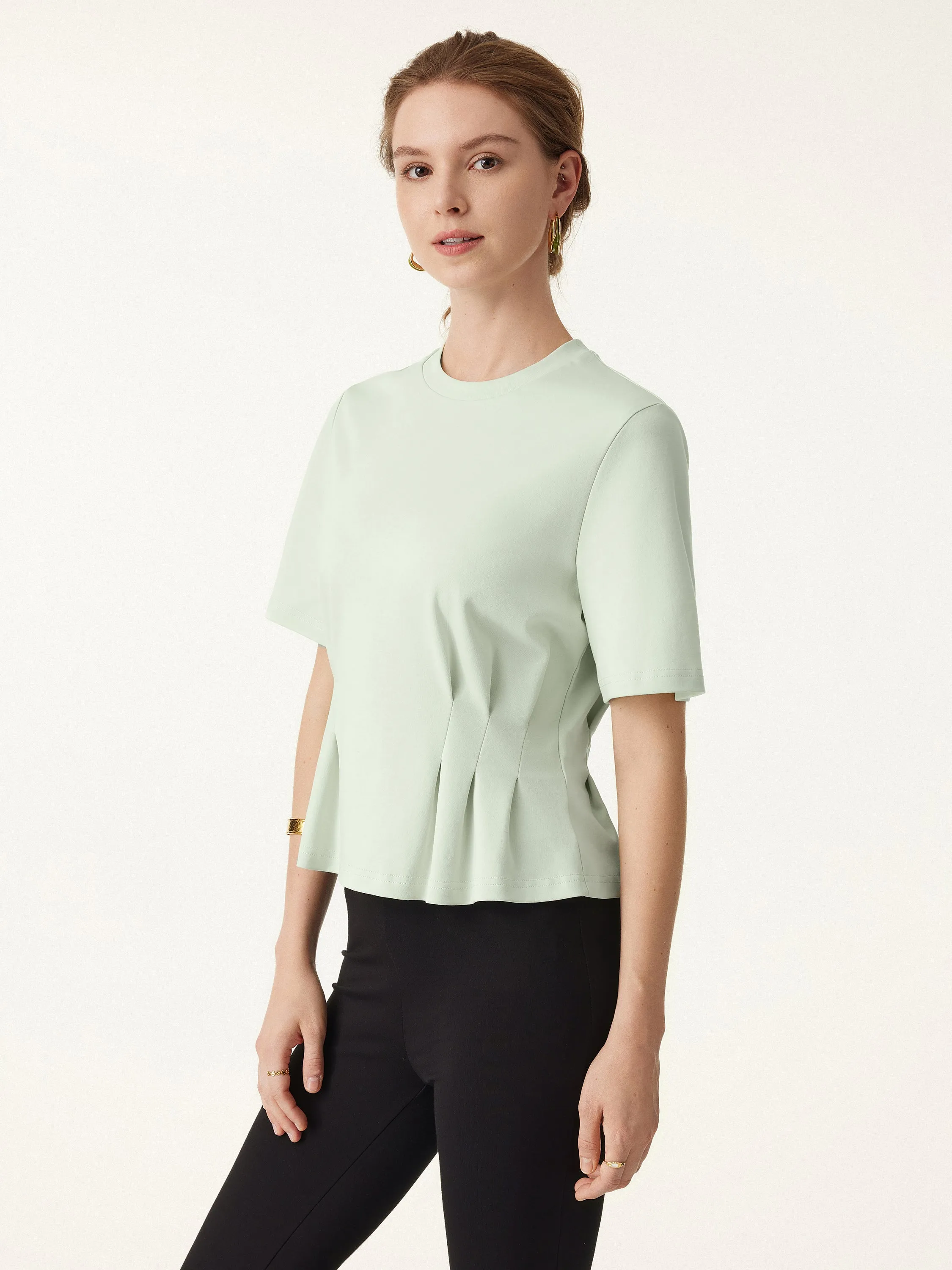 2Pcs Set Crewneck Cinched Waist Tee & Sandwashed Tucked Tee sold by ogl move product image thumbnail 5
