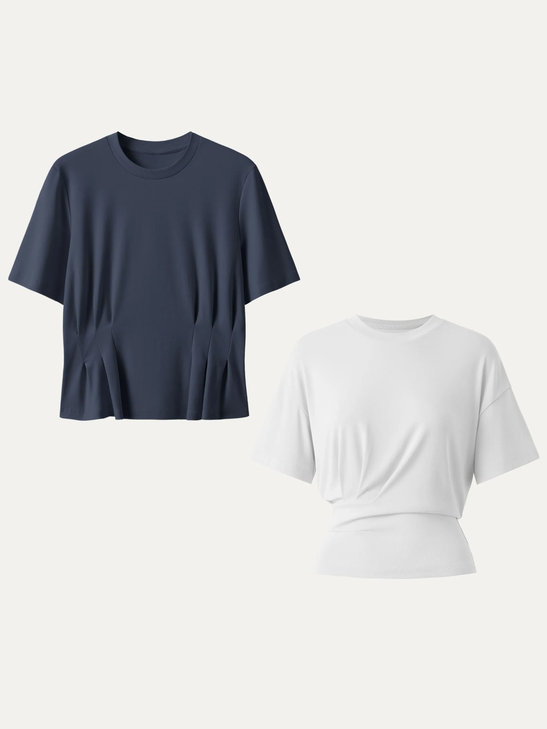 2Pcs Set Crewneck Cinched Waist Tee & Sandwashed Tucked Tee sold by ogl move product image thumbnail 3
