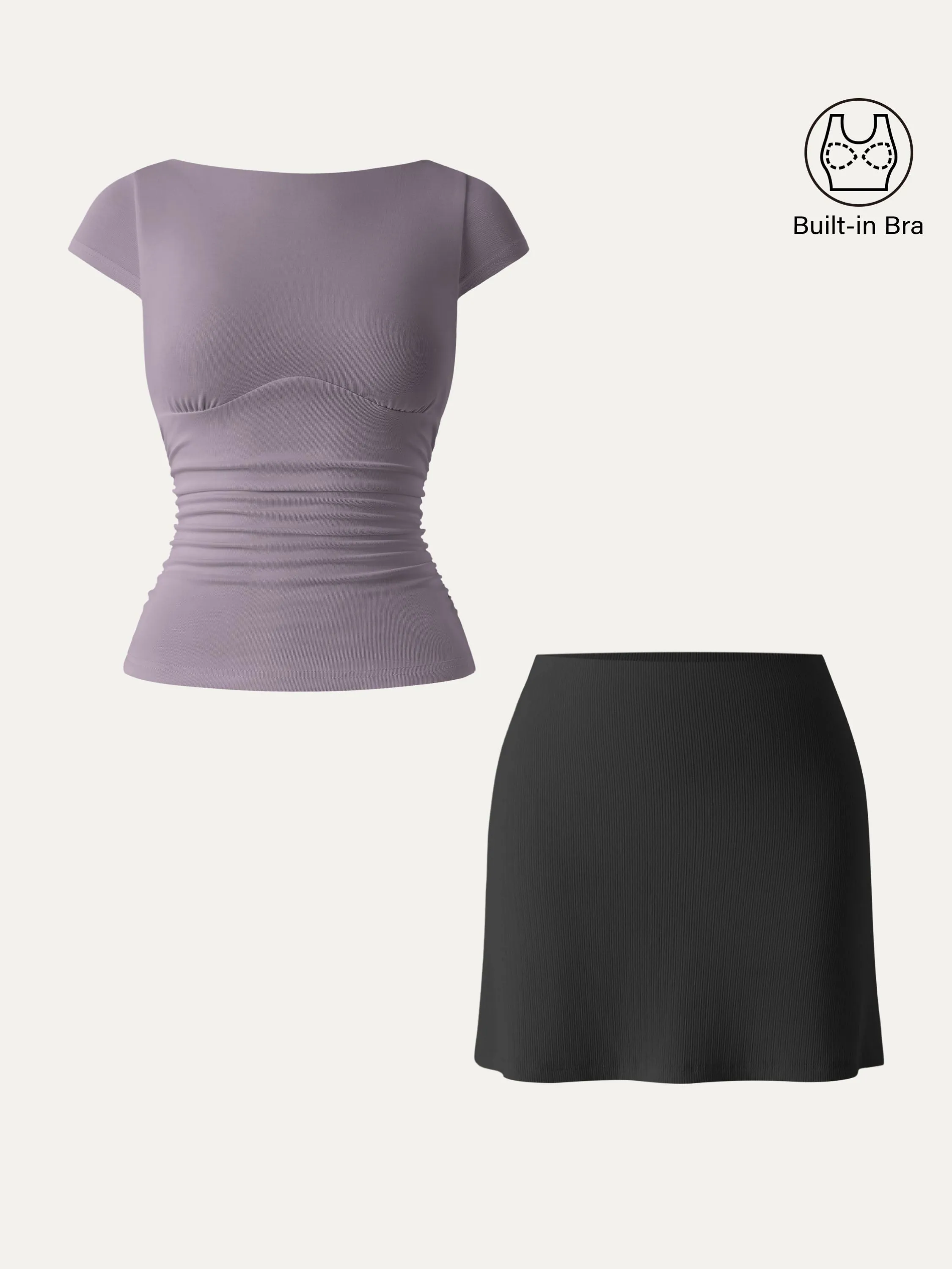 2Pcs Set Sandwashed Boatneck Cap Sleeve Brami & A-line Mini Skirt with Built-in Shorts sold by ogl move product image thumbnail 5