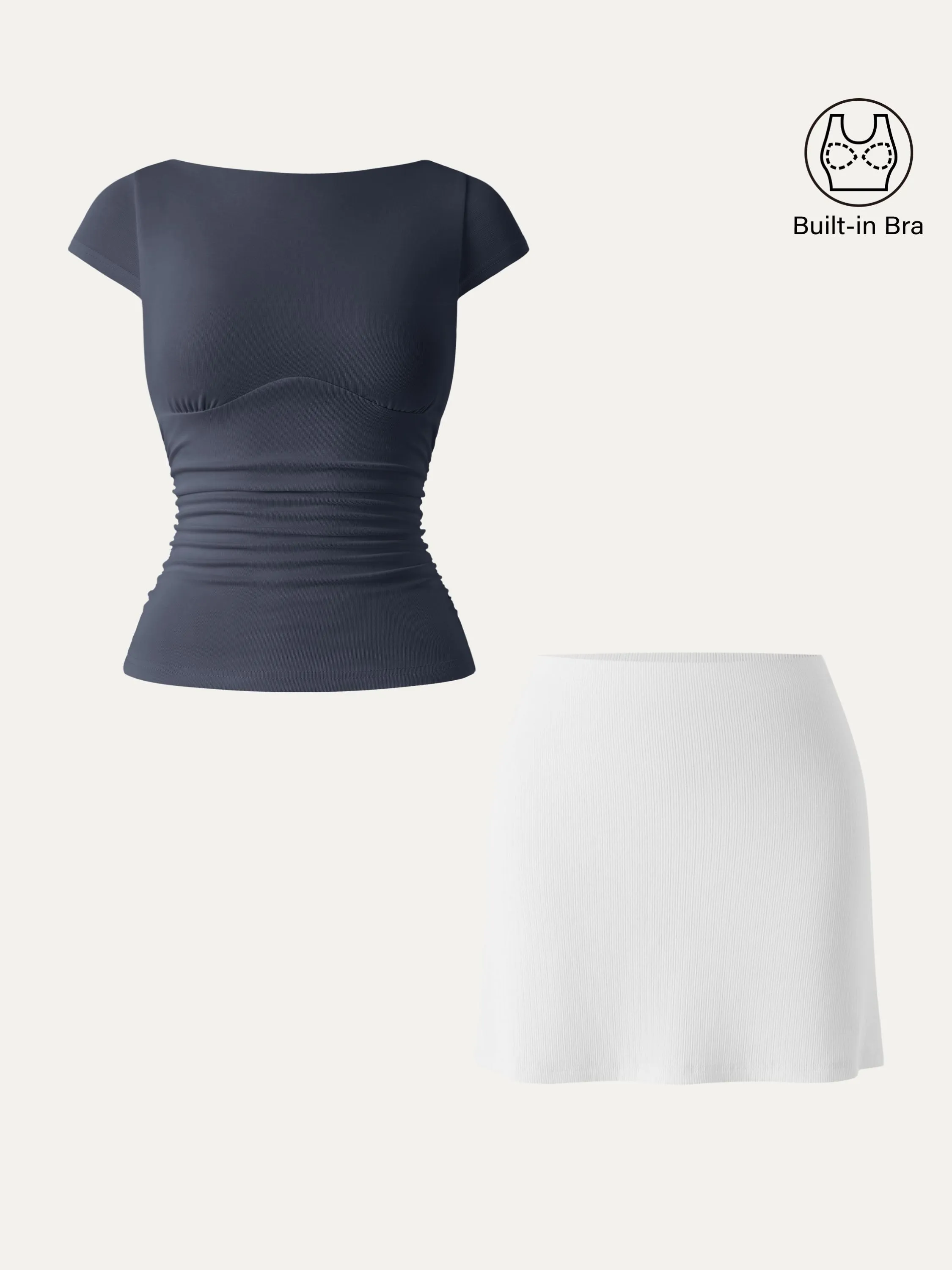 2Pcs Set Sandwashed Boatneck Cap Sleeve Brami & A-line Mini Skirt with Built-in Shorts sold by ogl move product image thumbnail 3