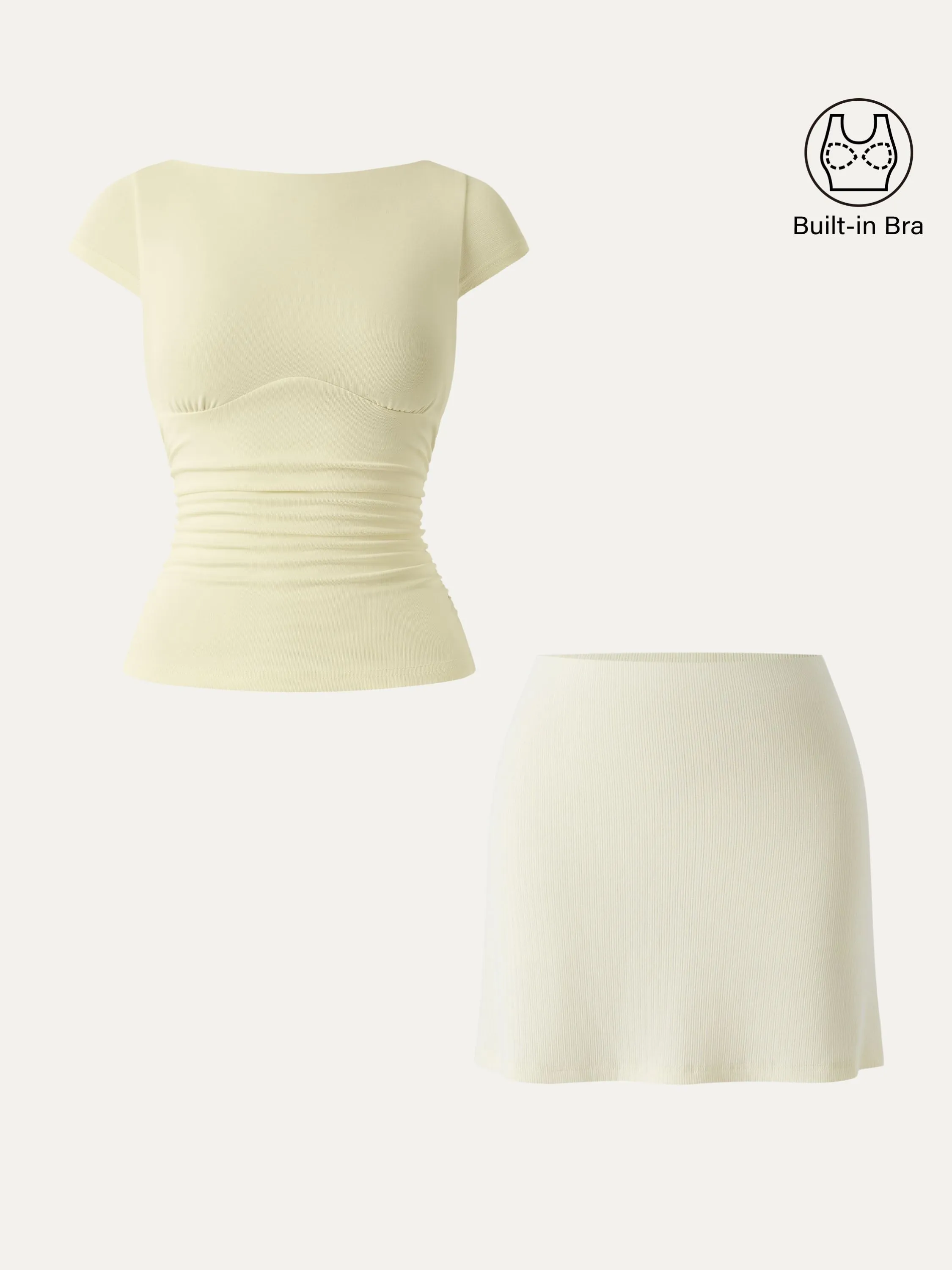 2Pcs Set Sandwashed Boatneck Cap Sleeve Brami & A-line Mini Skirt with Built-in Shorts sold by ogl move